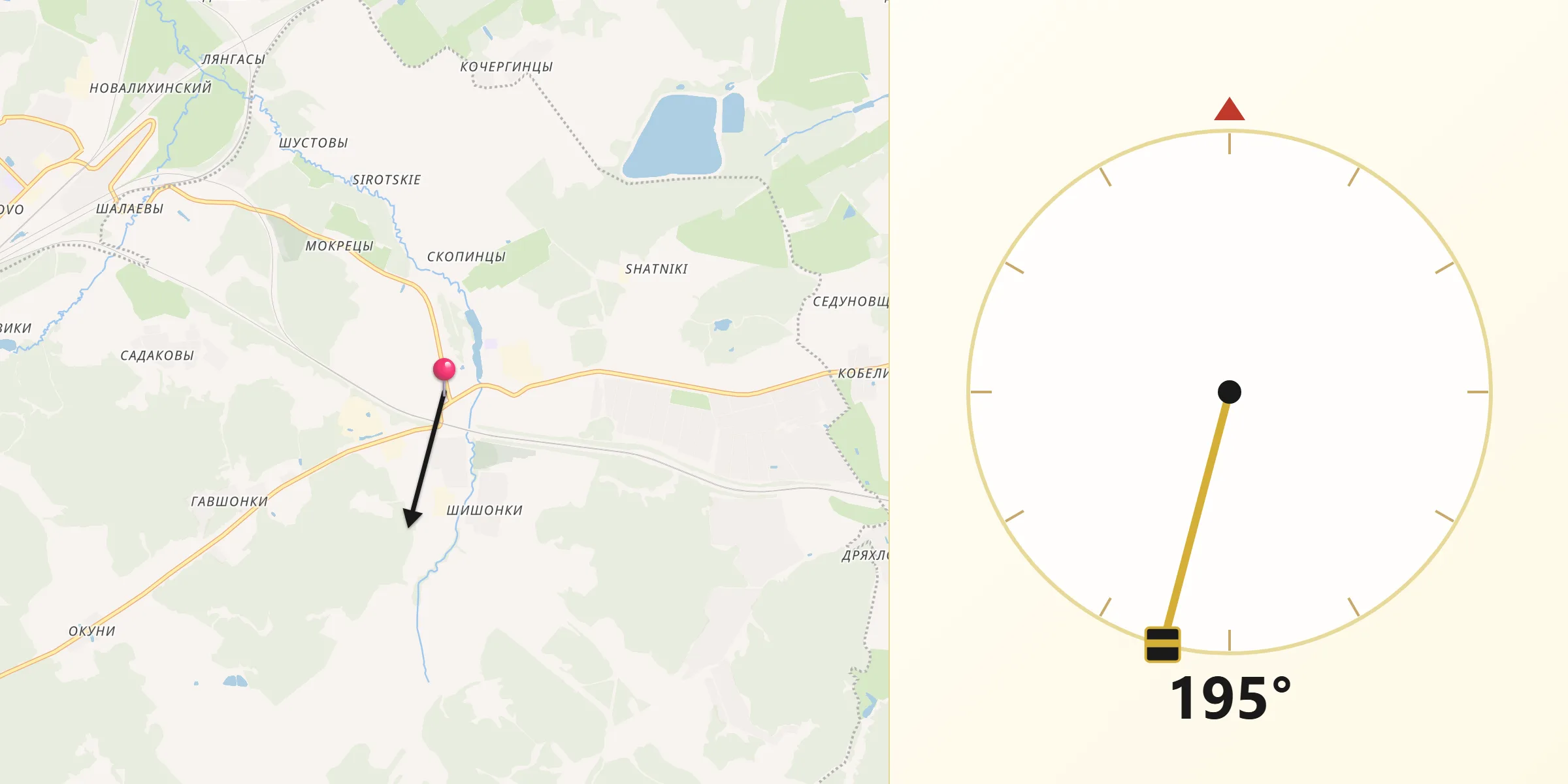 Направление Киблы из Pasegovo