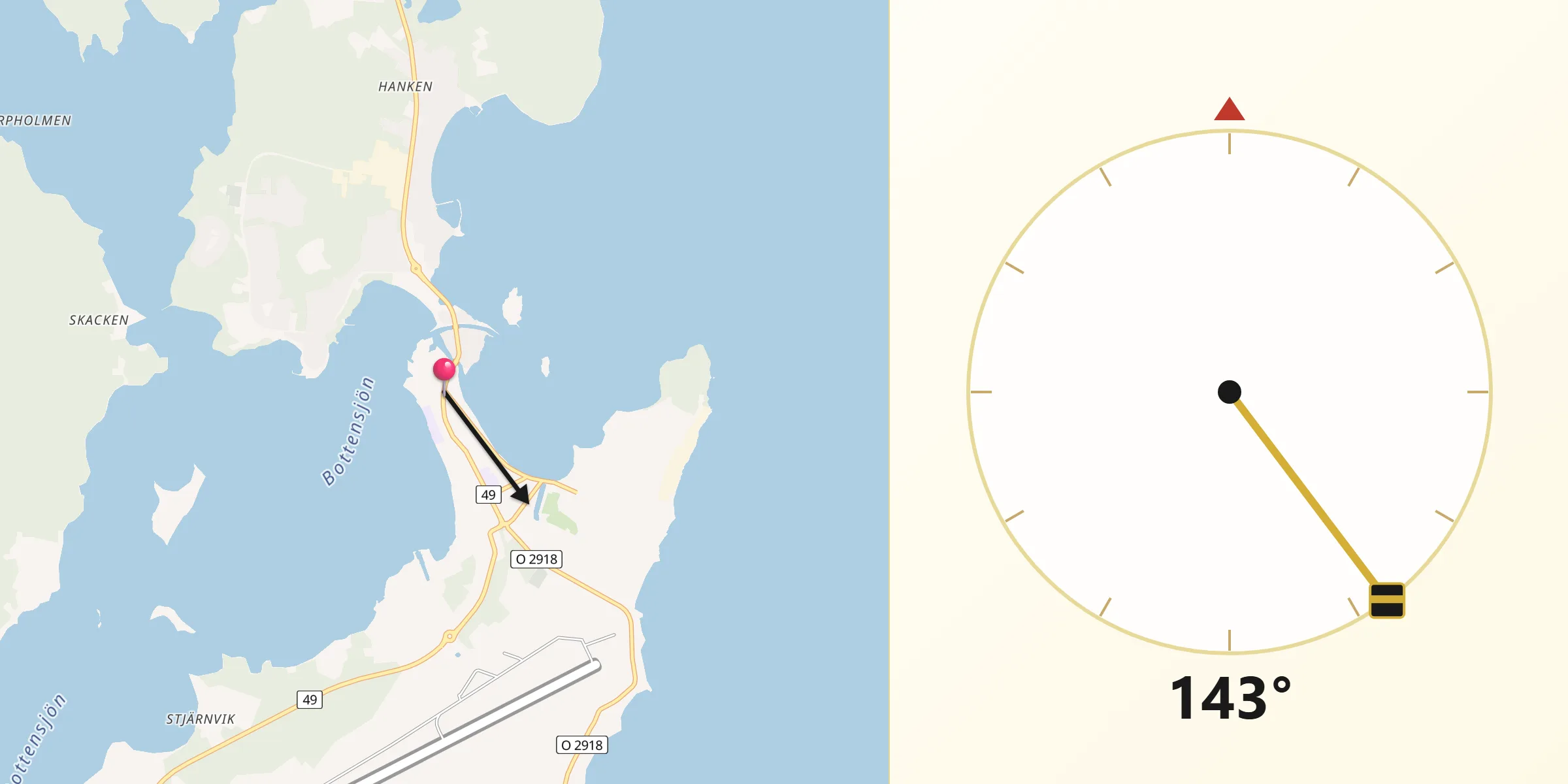Qibla Riktning från Karlsborg