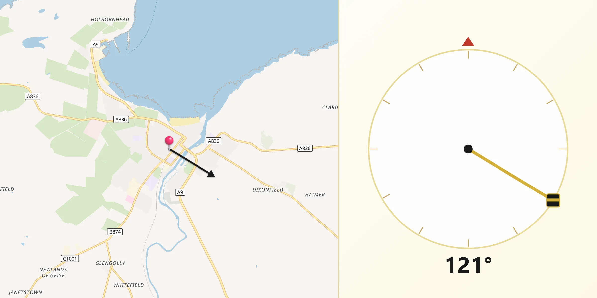 Qibla Direction from Thurso