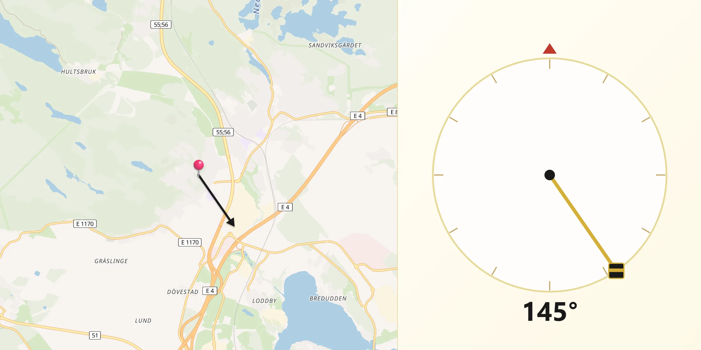 Qibla Riktning från Jursla