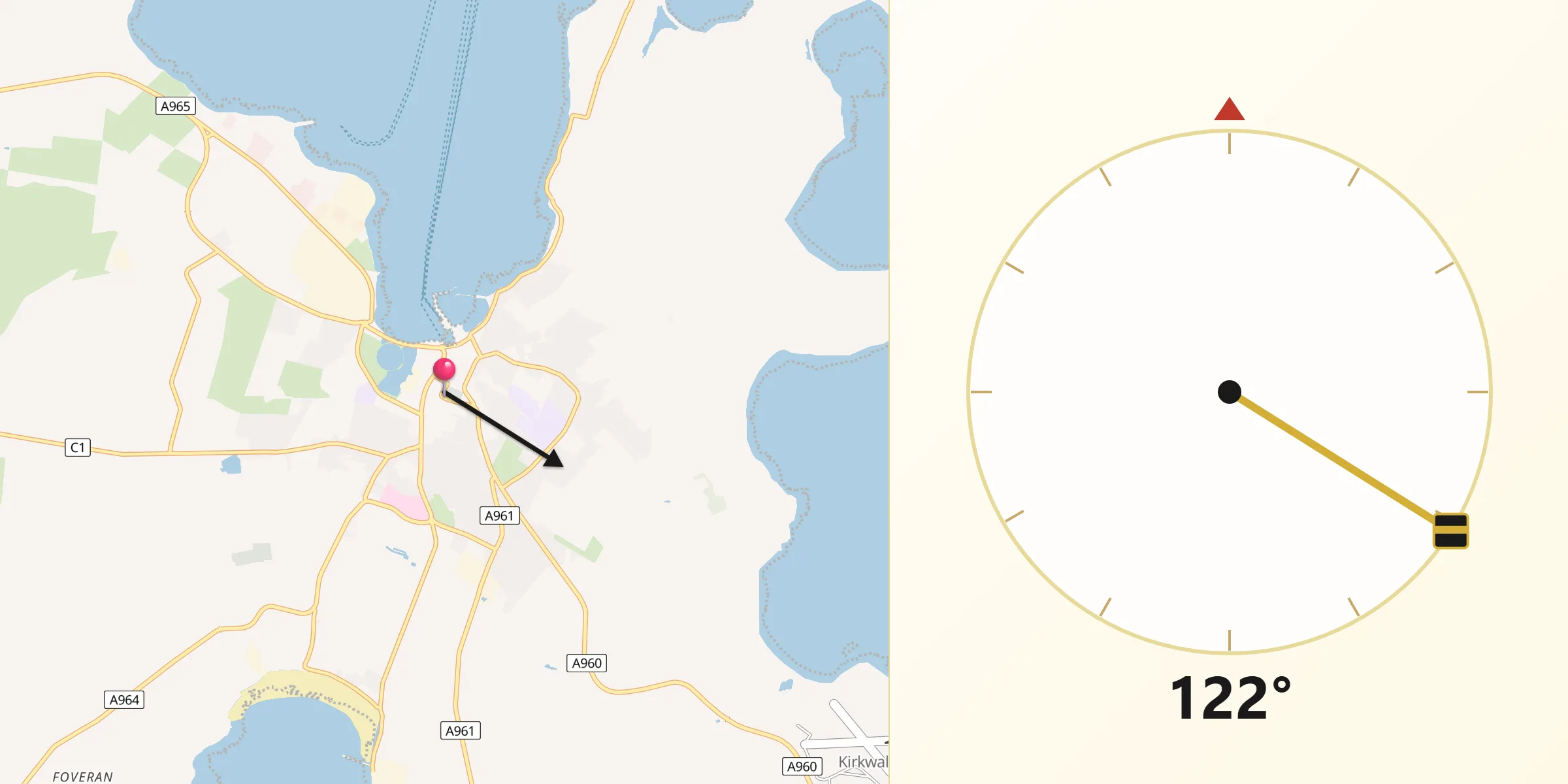Qibla Direction from Kirkwall