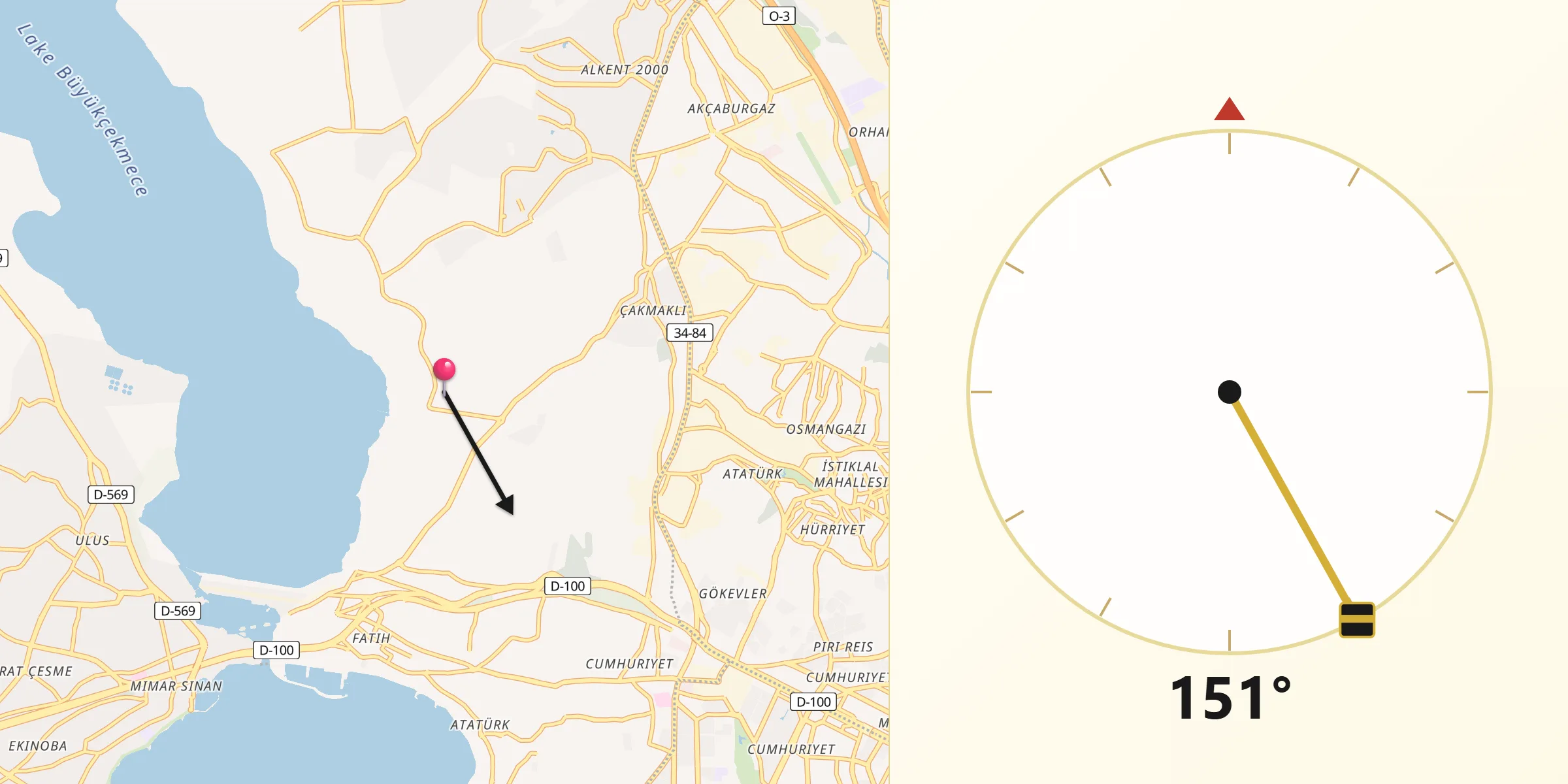Direzione della Qibla da Lacchiarella