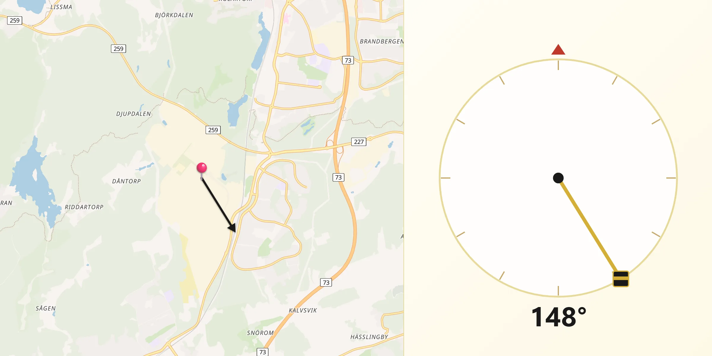 Qibla Riktning från Jordbro