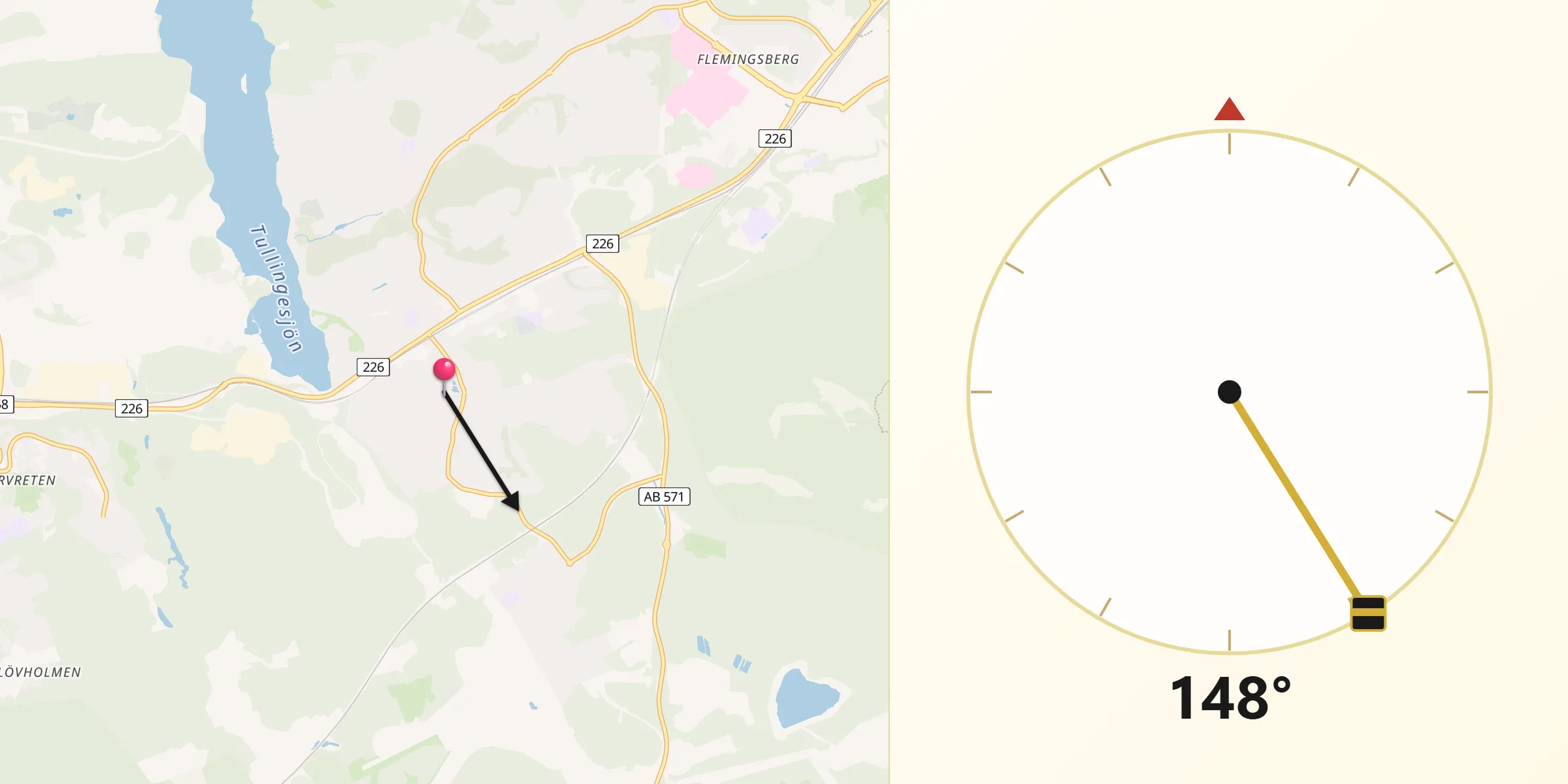 Qibla Riktning från Tullinge