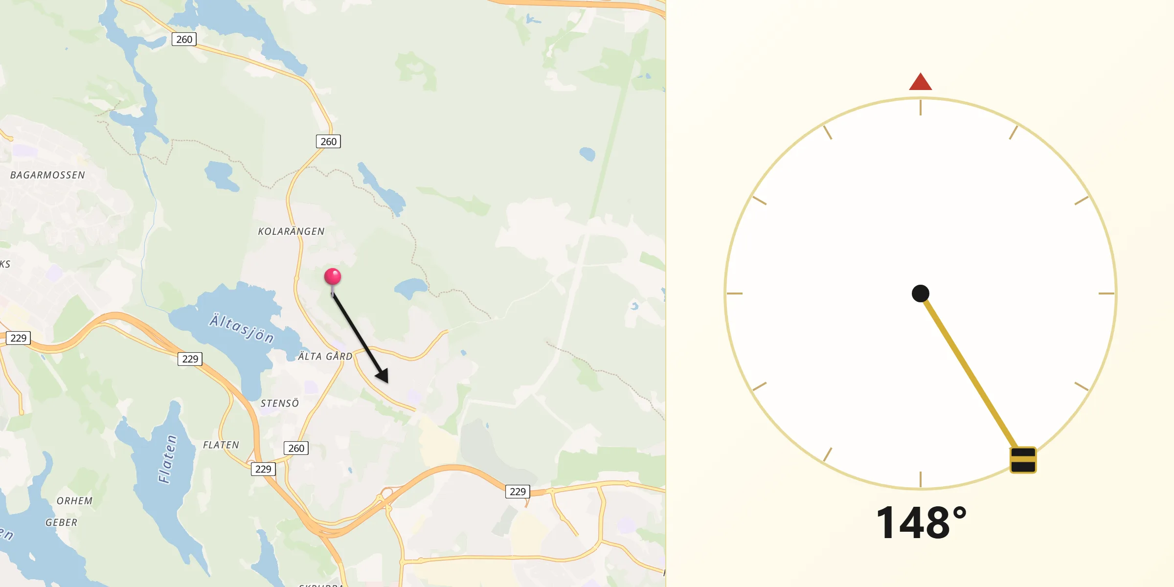 Qibla Riktning från Älta