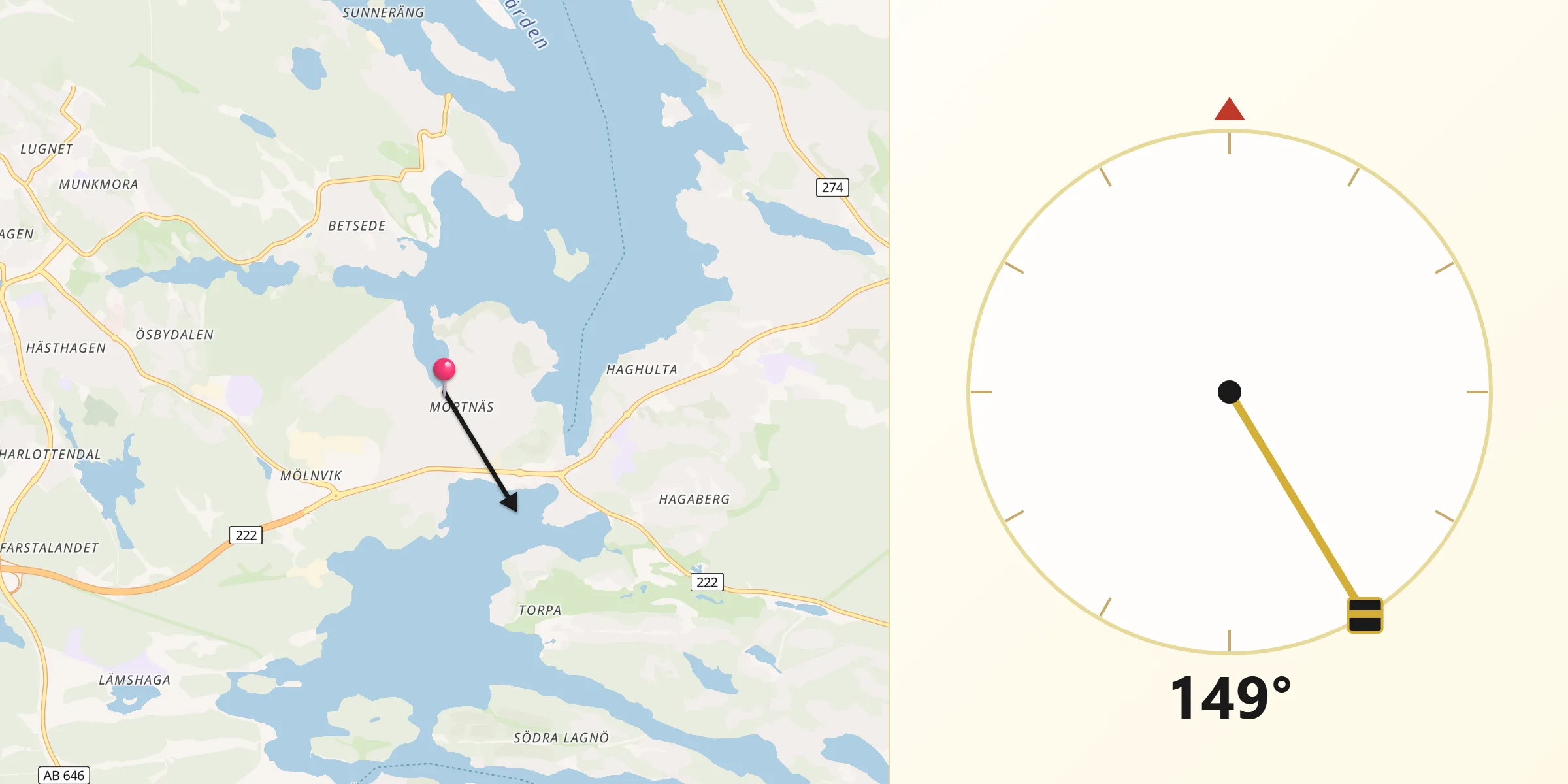 Qibla Riktning från Mörtnäs