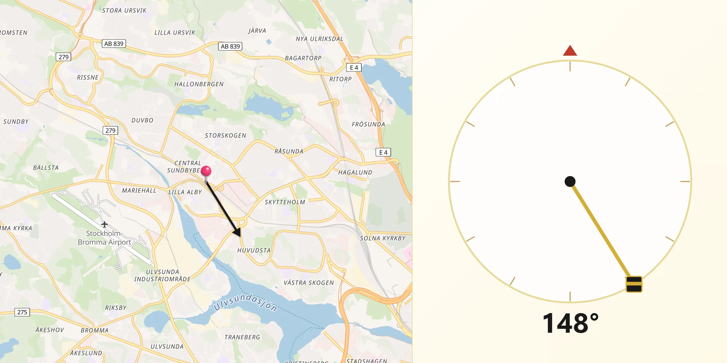 Qibla Riktning från Sundbyberg