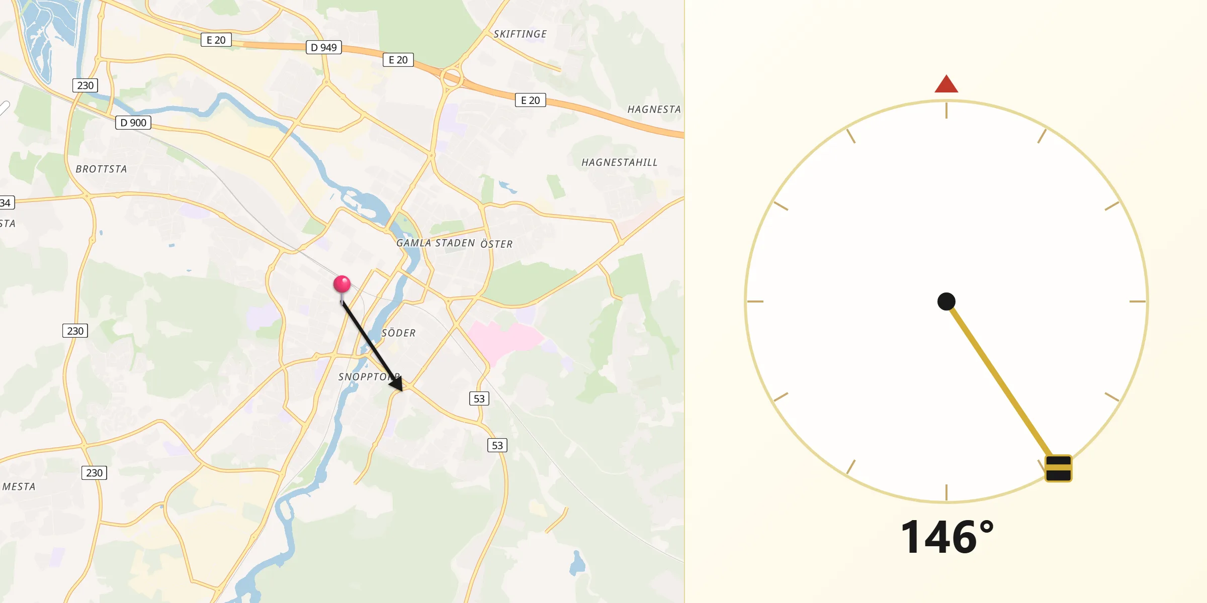 Qibla Riktning från Eskilstuna