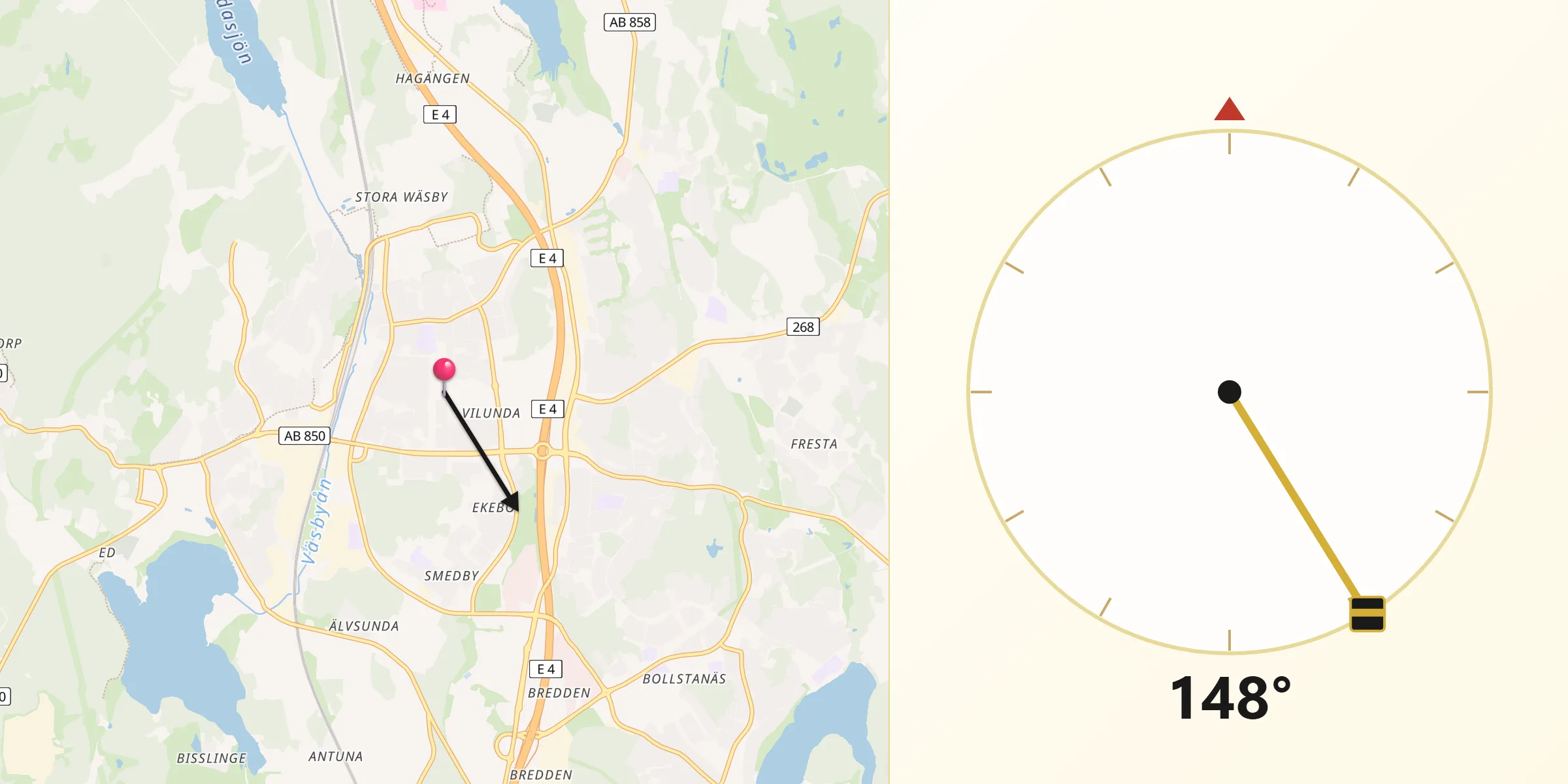 Qibla Riktning från Upplands Väsby