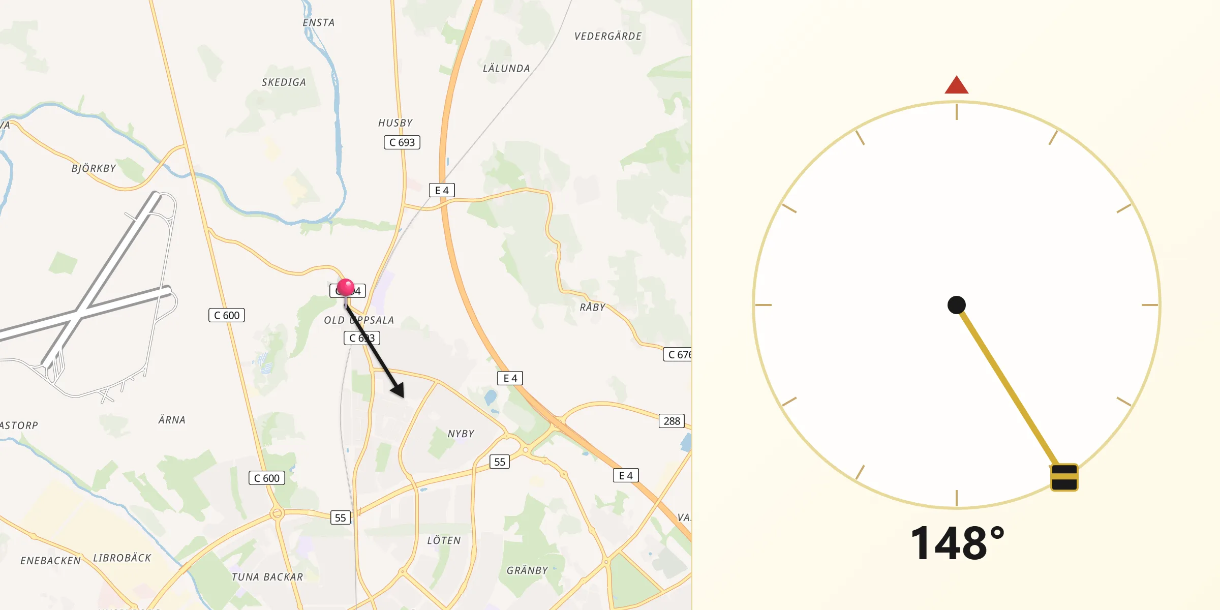 Qibla Riktning från Gamla Uppsala