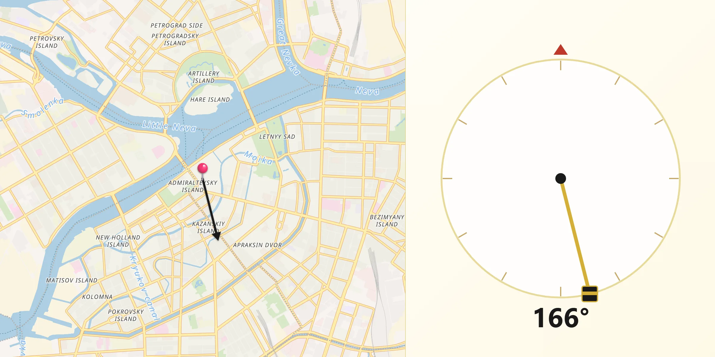 Направление Киблы из Санкт-Петербург