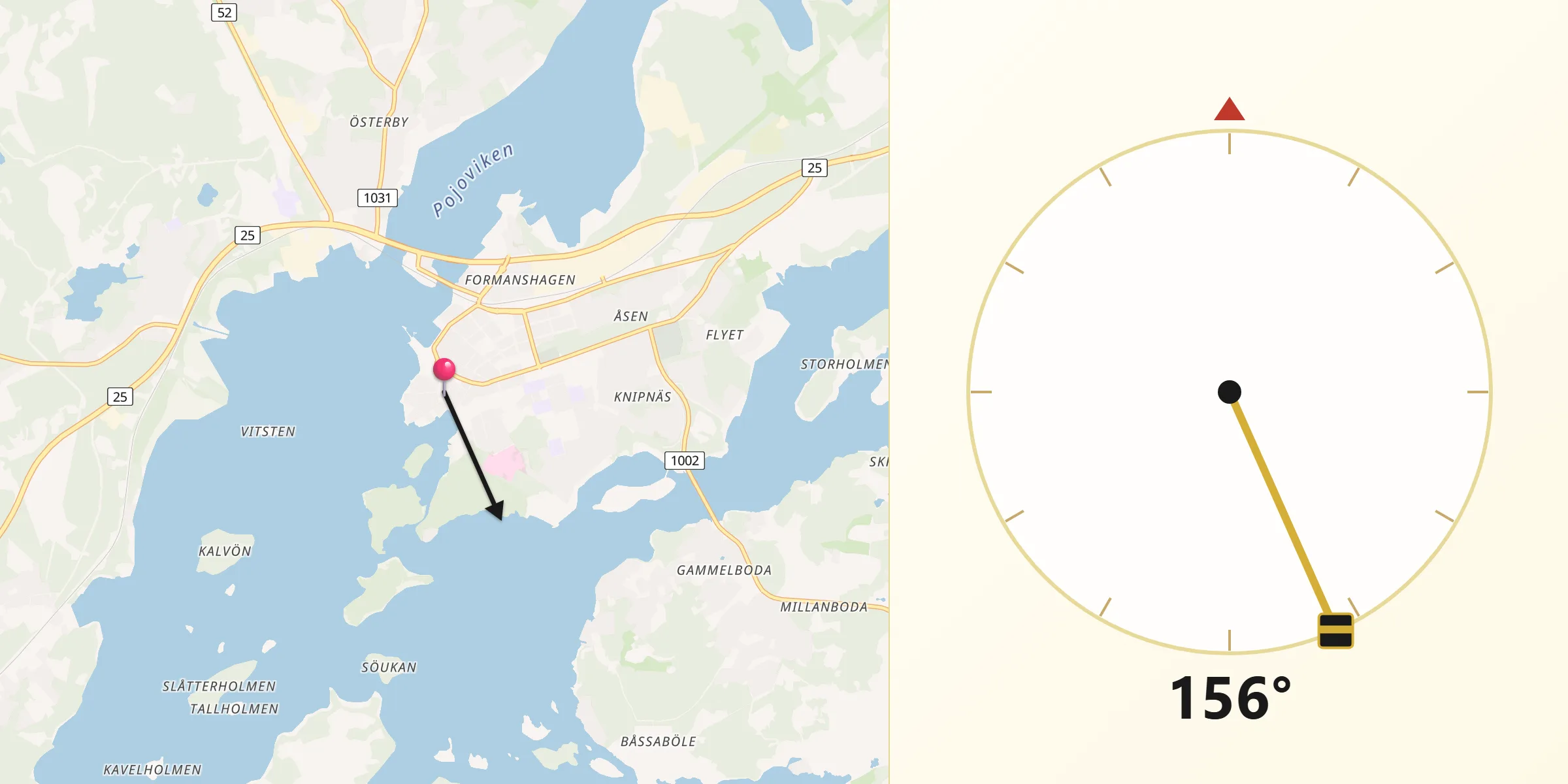 Qibla Riktning från Ekenäs