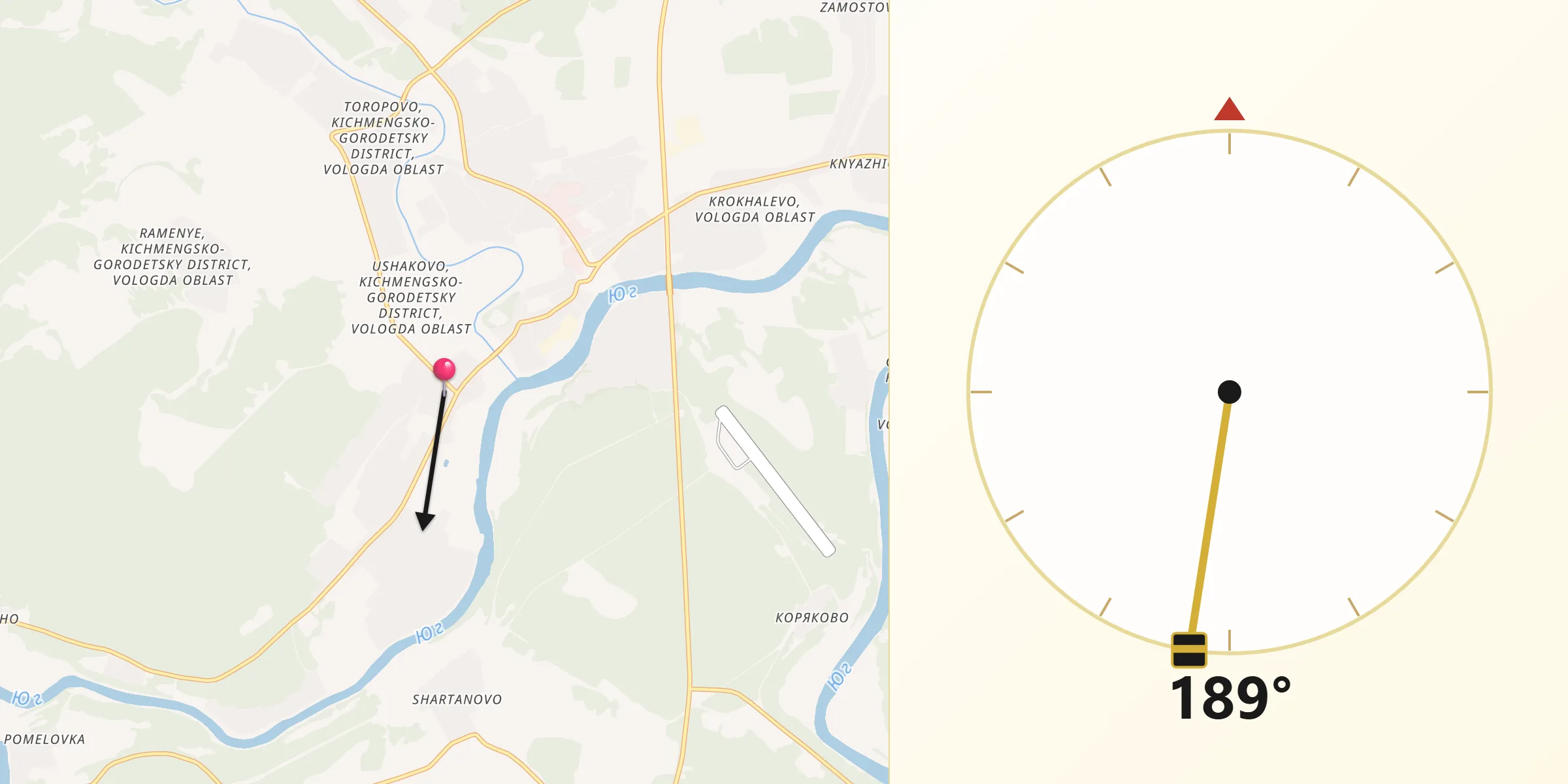 Направление Киблы из Кичменгский Городок