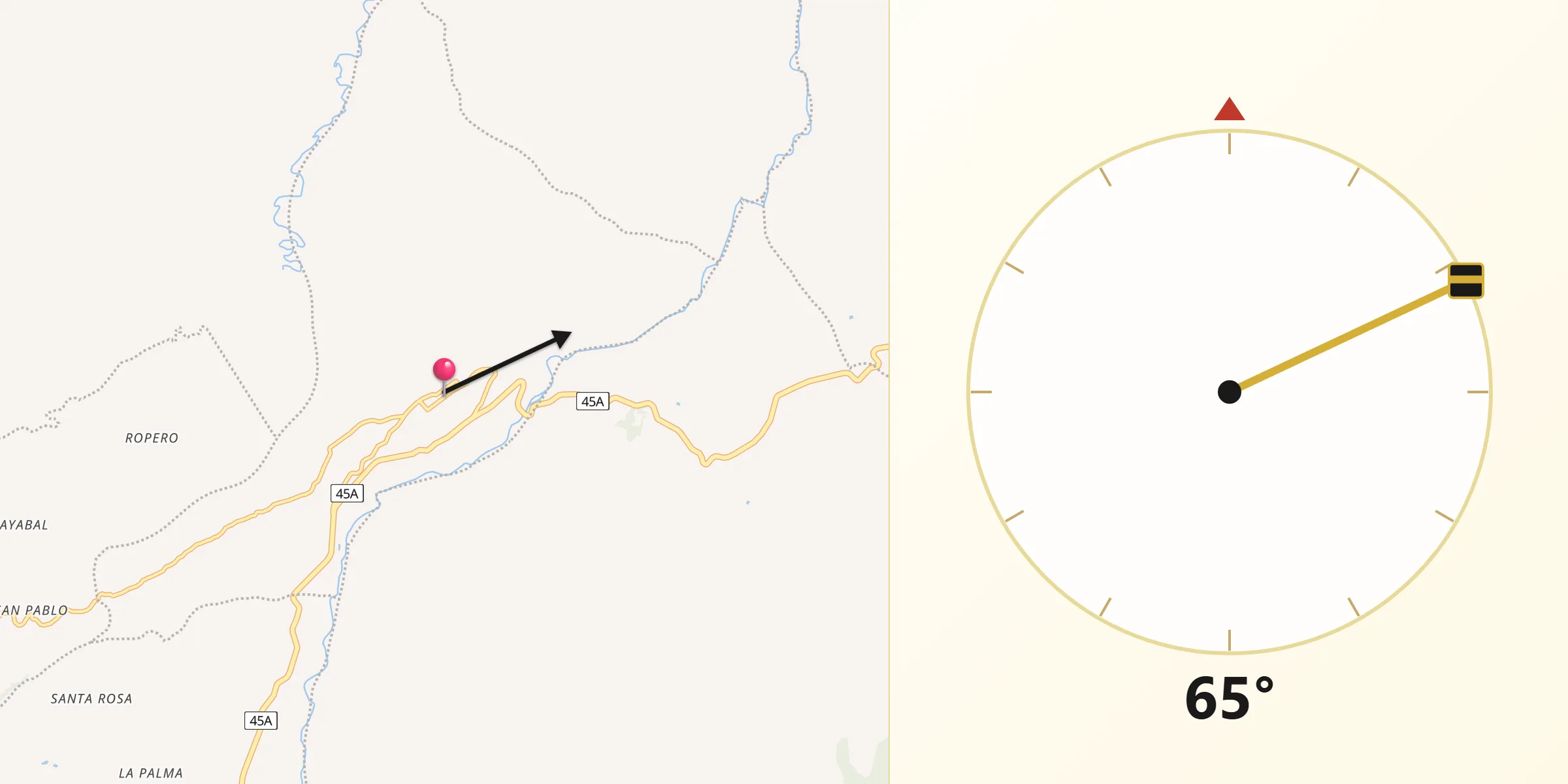 Dirección de la Qibla desde Güepsa