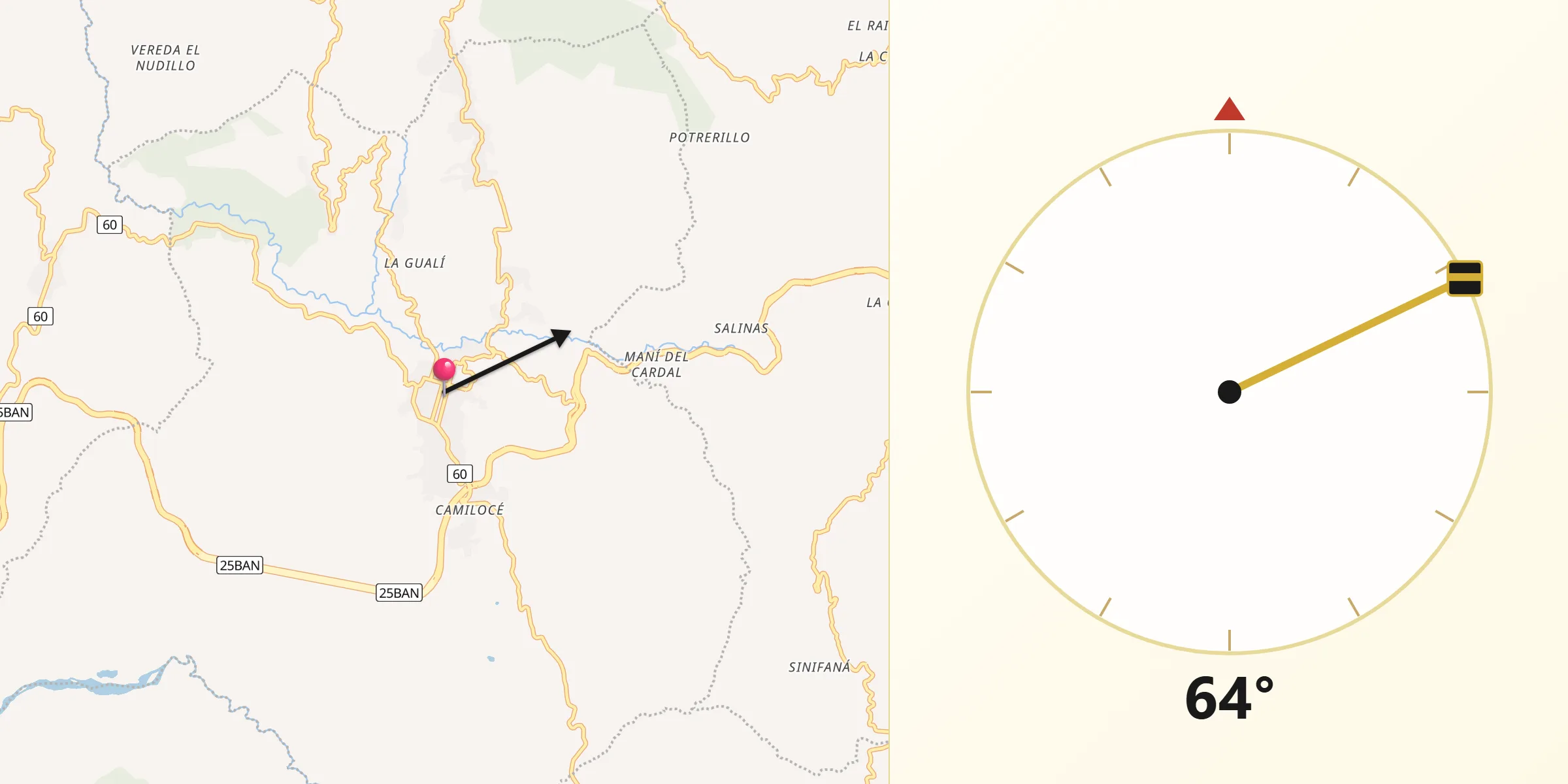 Dirección de la Qibla desde Amagá
