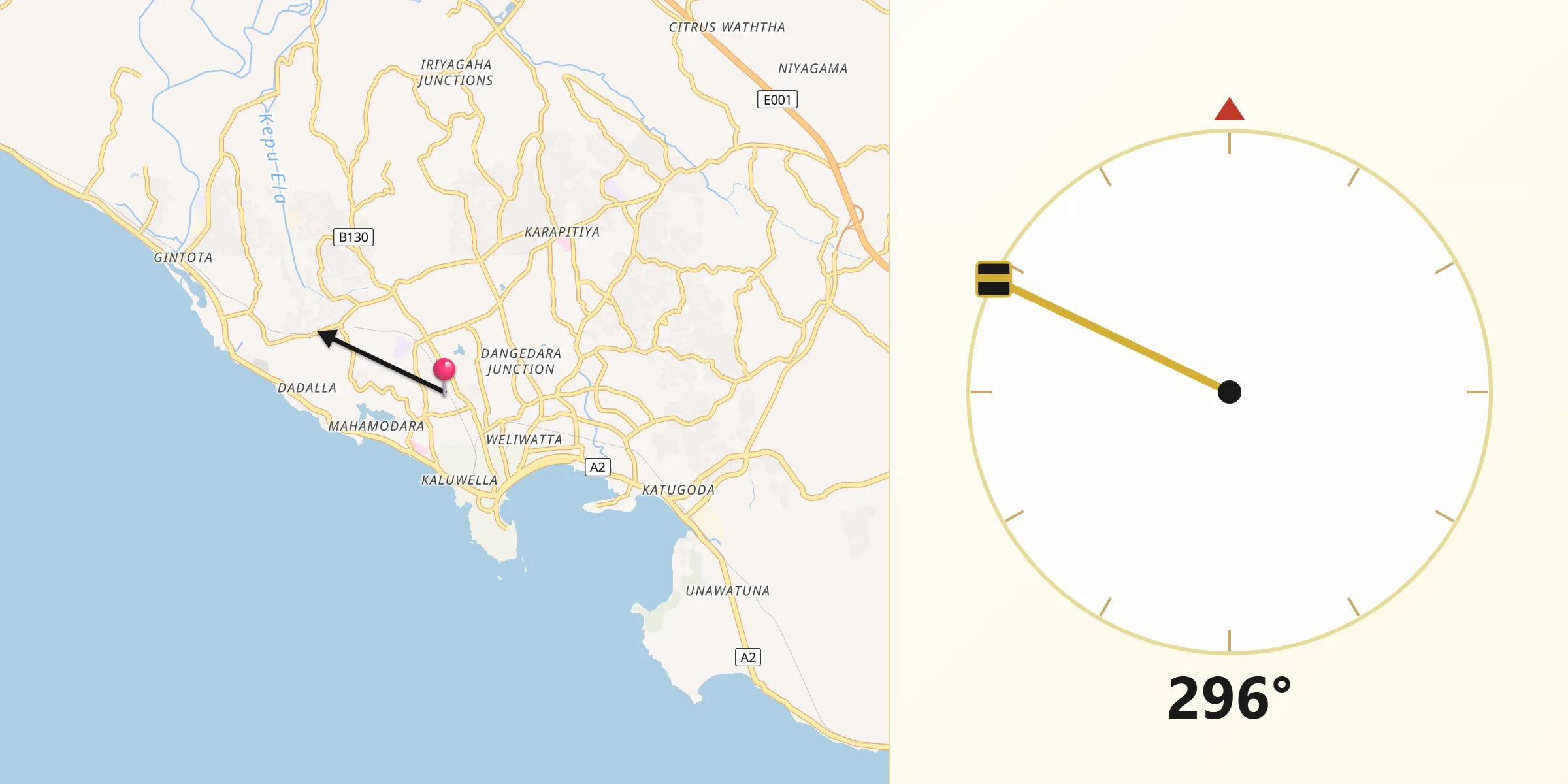 Qibla Direction from Galle