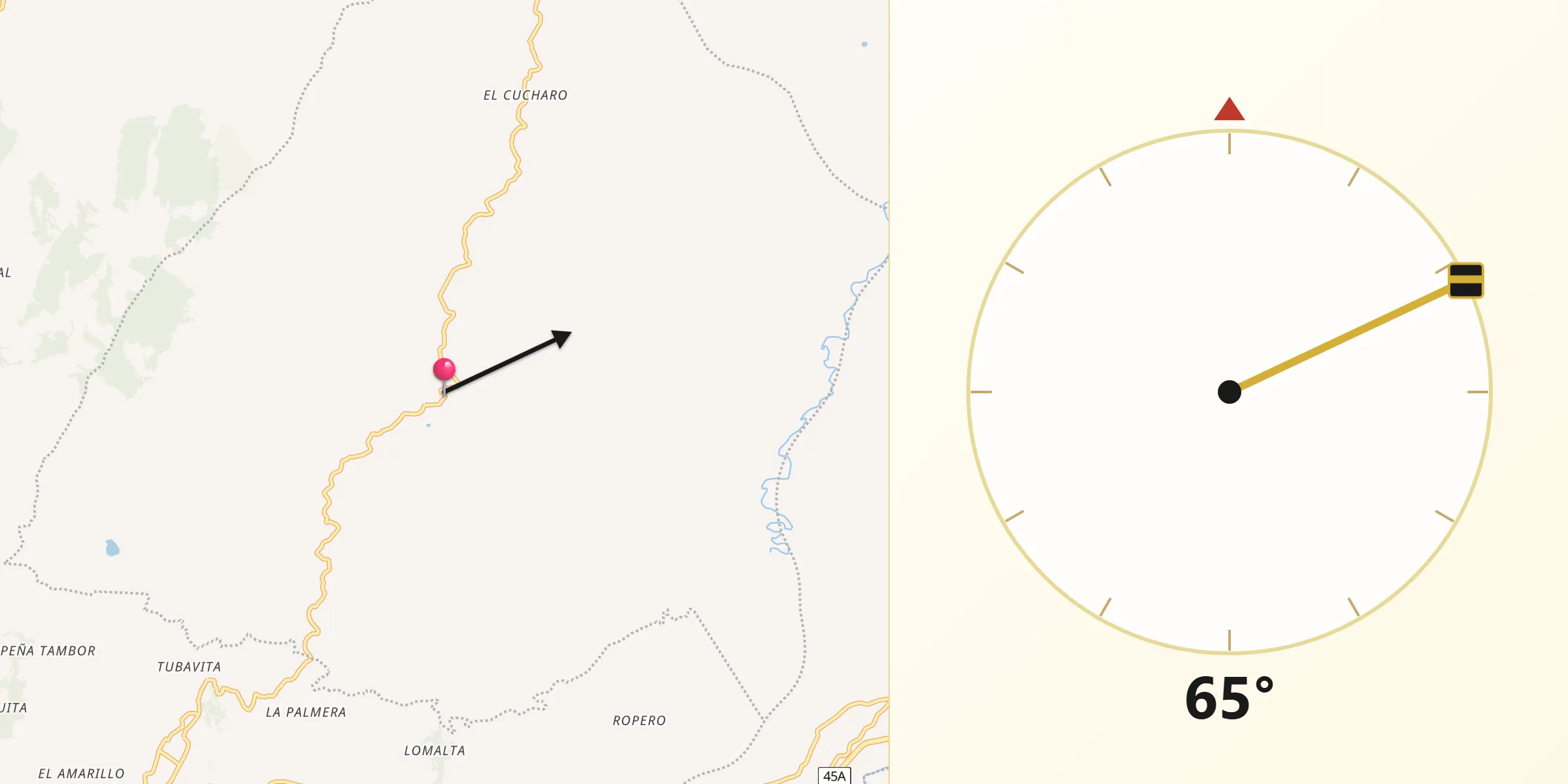 Dirección de la Qibla desde Chipatá