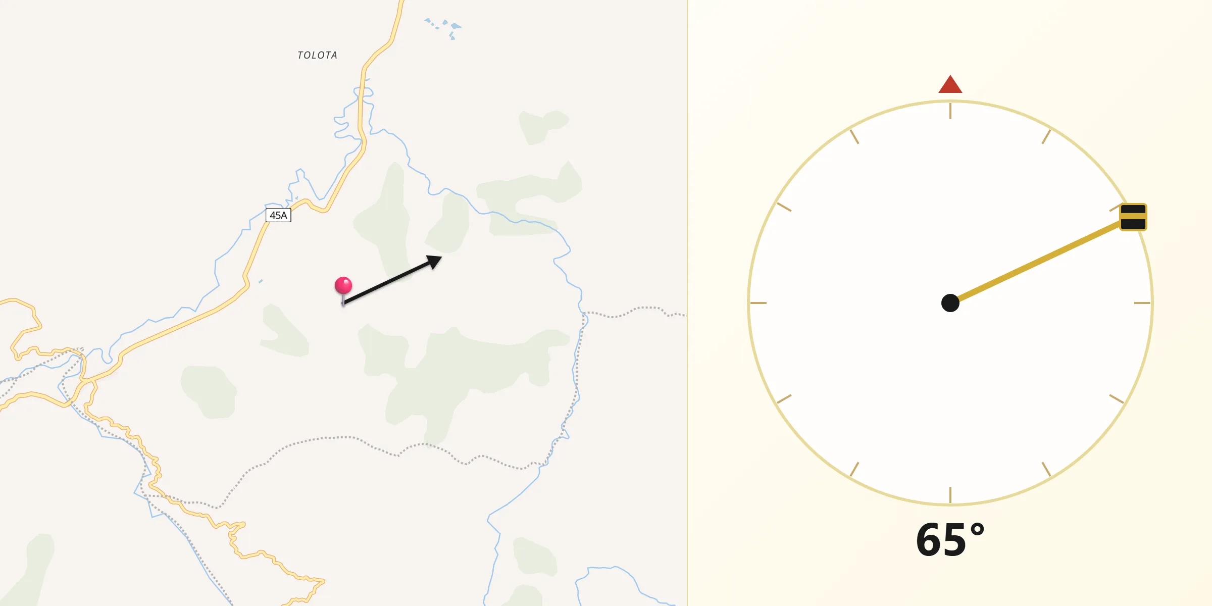 Dirección de la Qibla desde Suaita