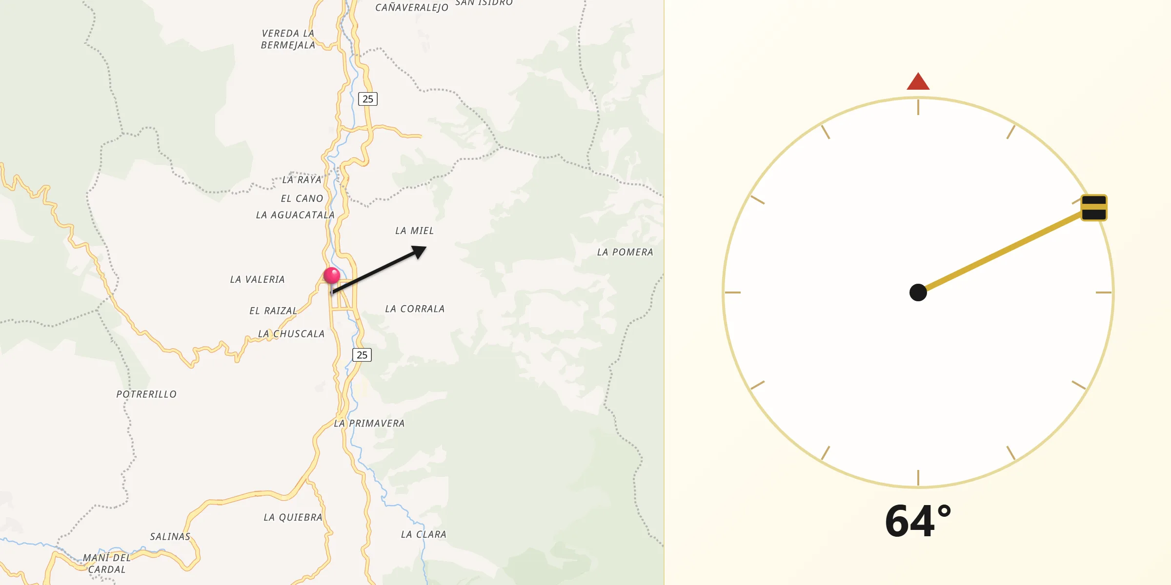 Dirección de la Qibla desde Caldas