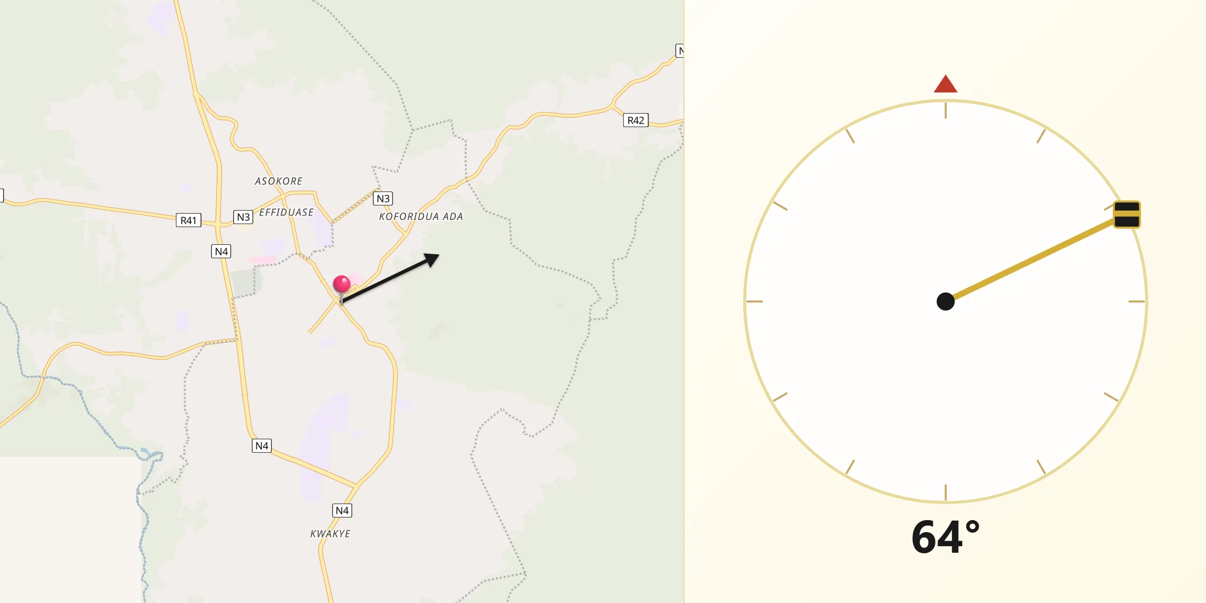 Qibla Direction from Koforidua