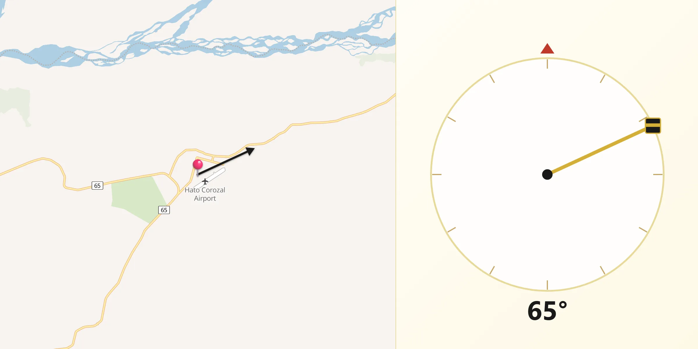 Dirección de la Qibla desde Hato Corozal