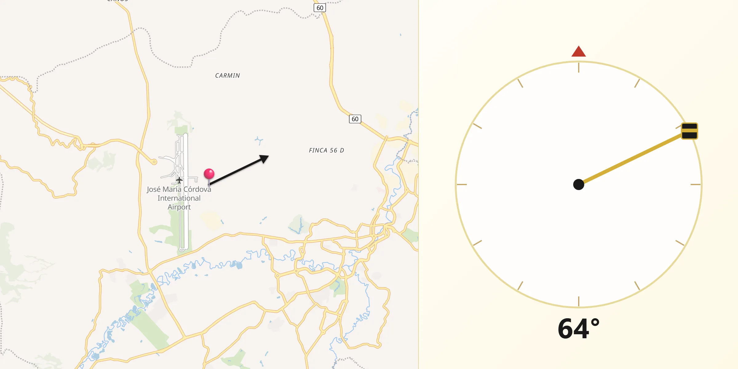 Dirección de la Qibla desde Rionegro