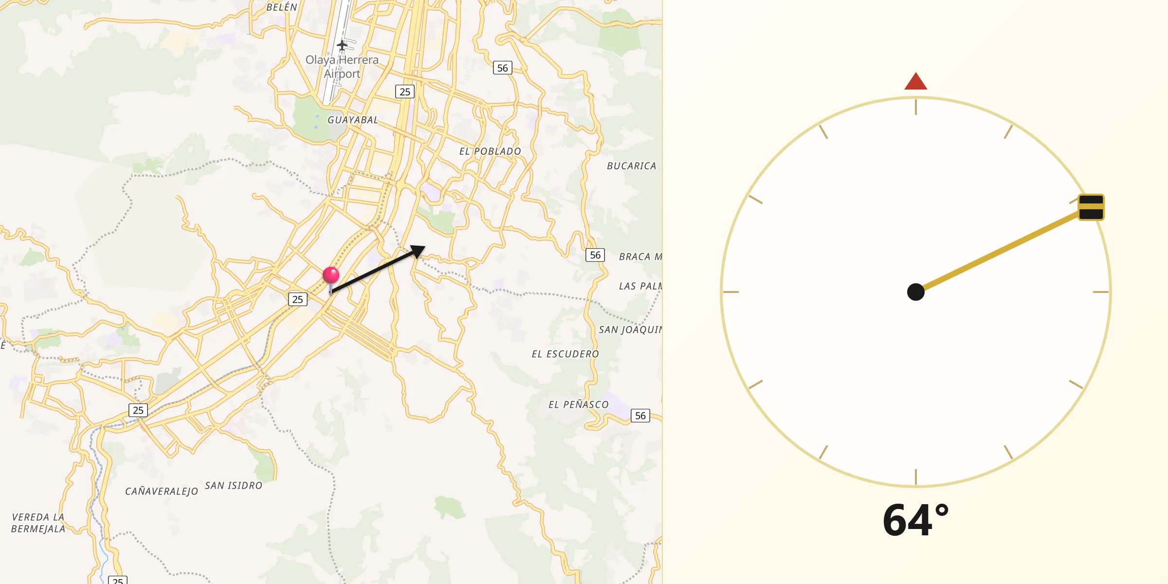 Dirección de la Qibla desde Envigado