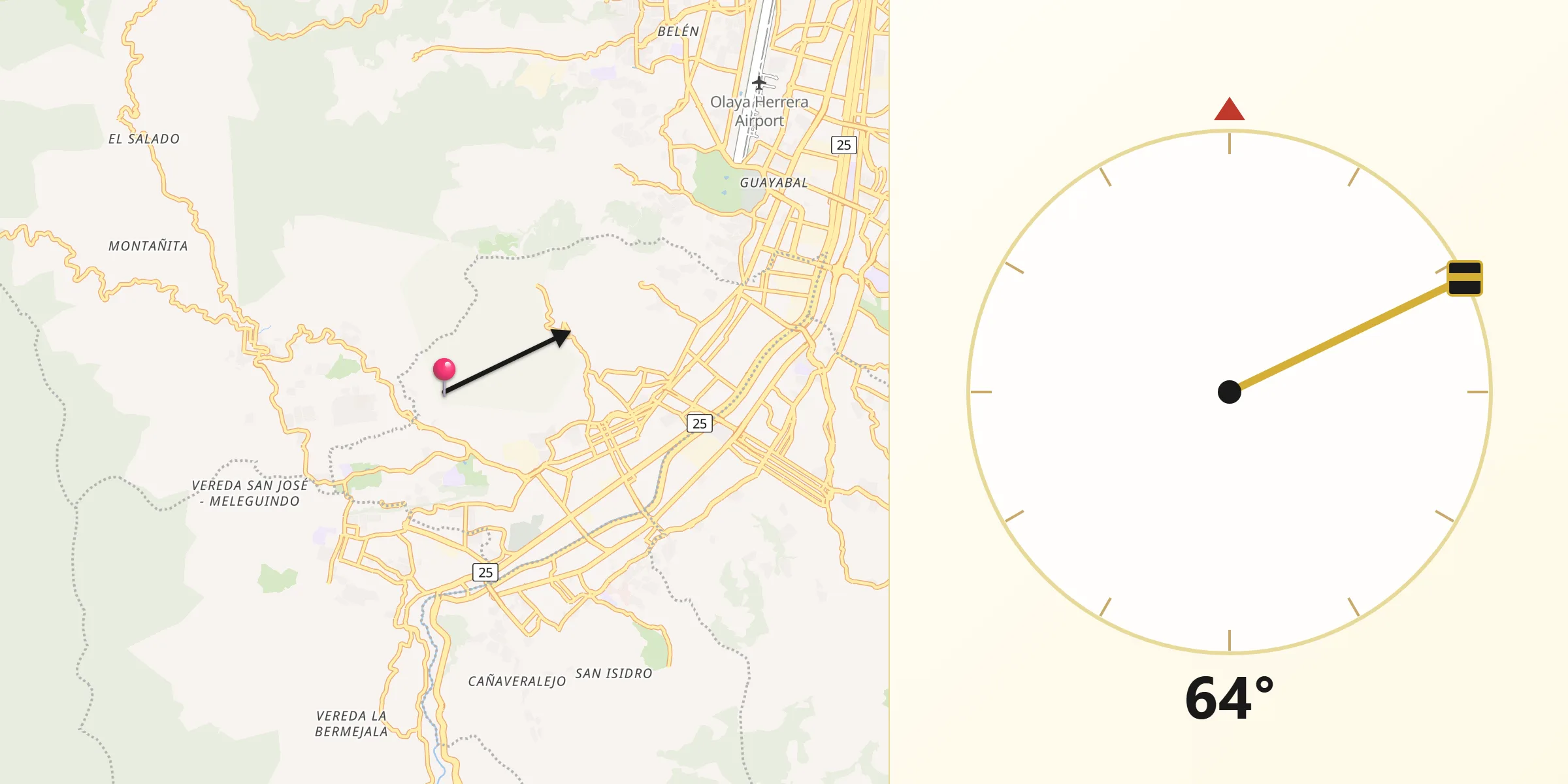 Dirección de la Qibla desde Itagui