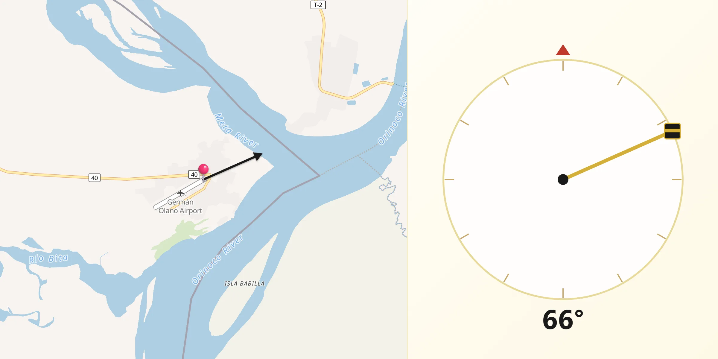 Dirección de la Qibla desde Puerto Carreño