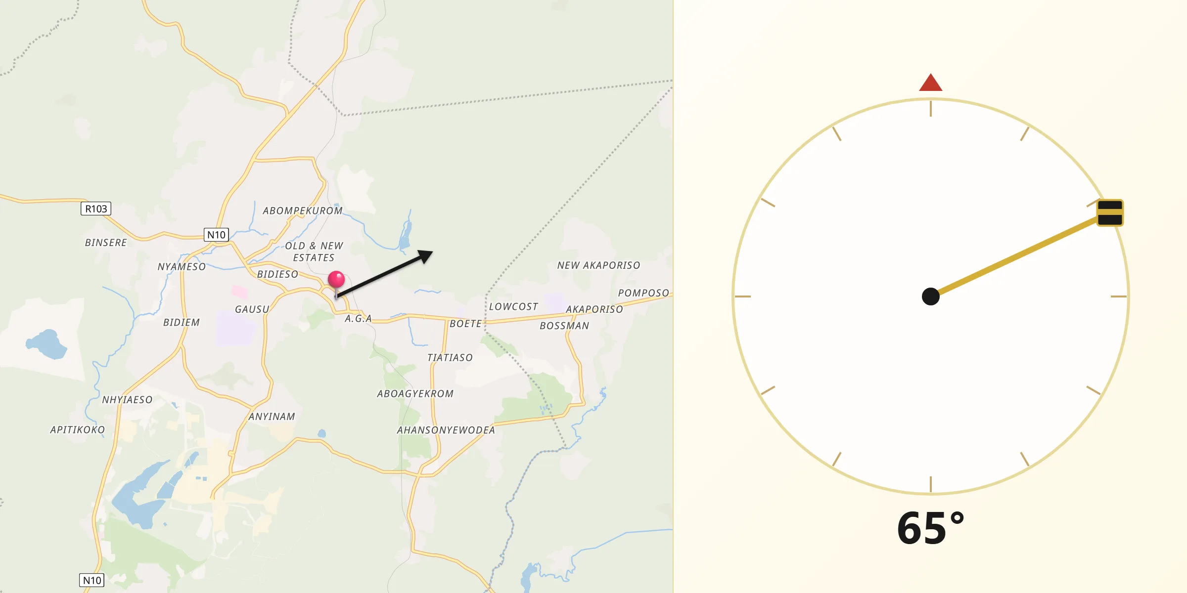 Qibla Direction from Obuasi