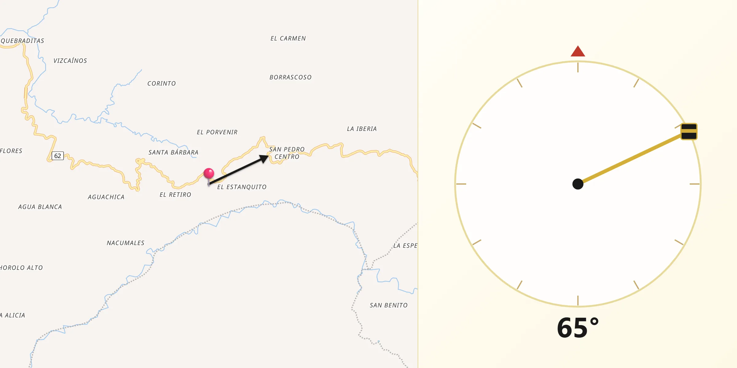 Dirección de la Qibla desde Landázuri