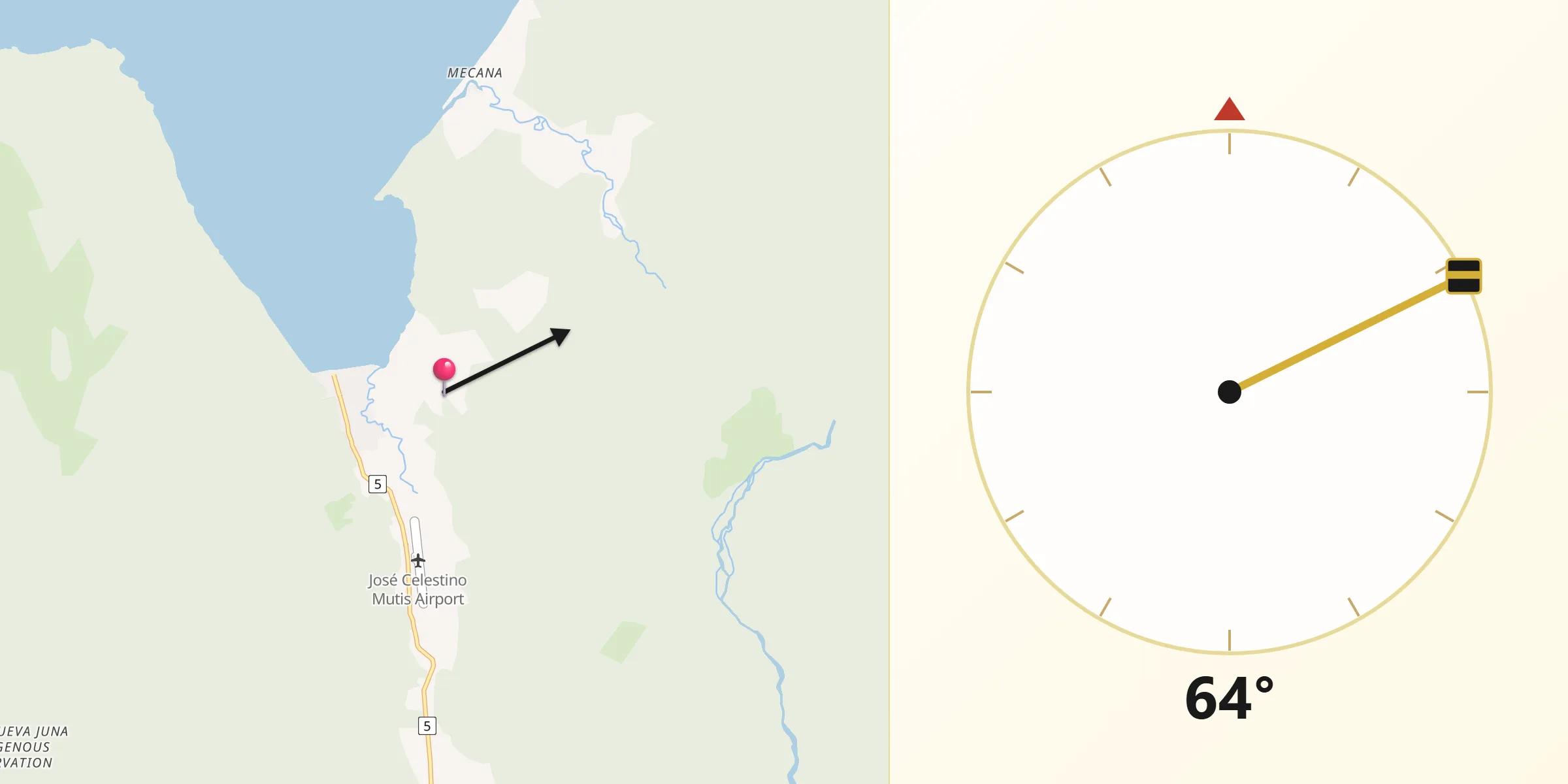 Dirección de la Qibla desde Bahía Solano