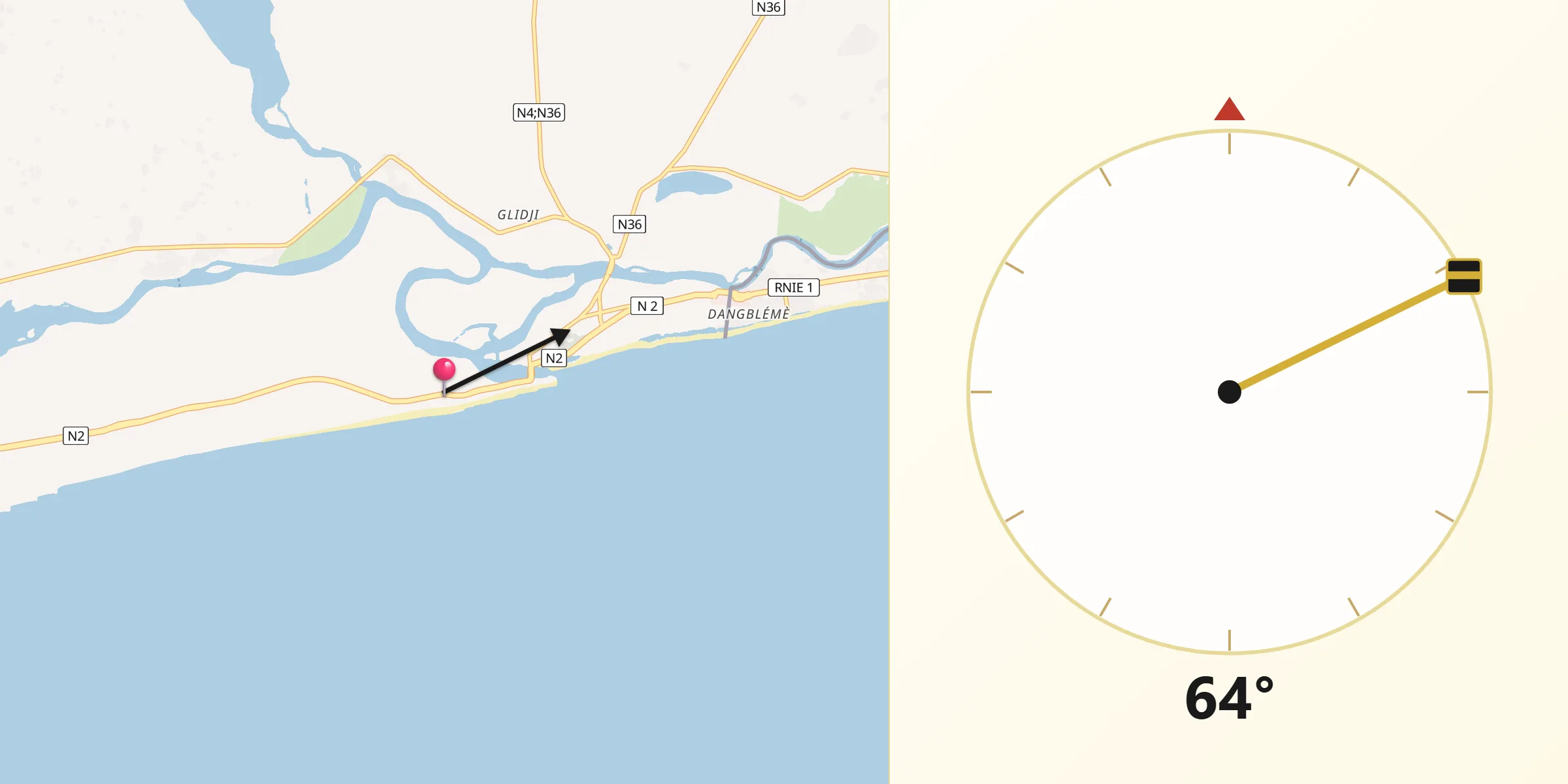 Direction vers la Qibla depuis Aného