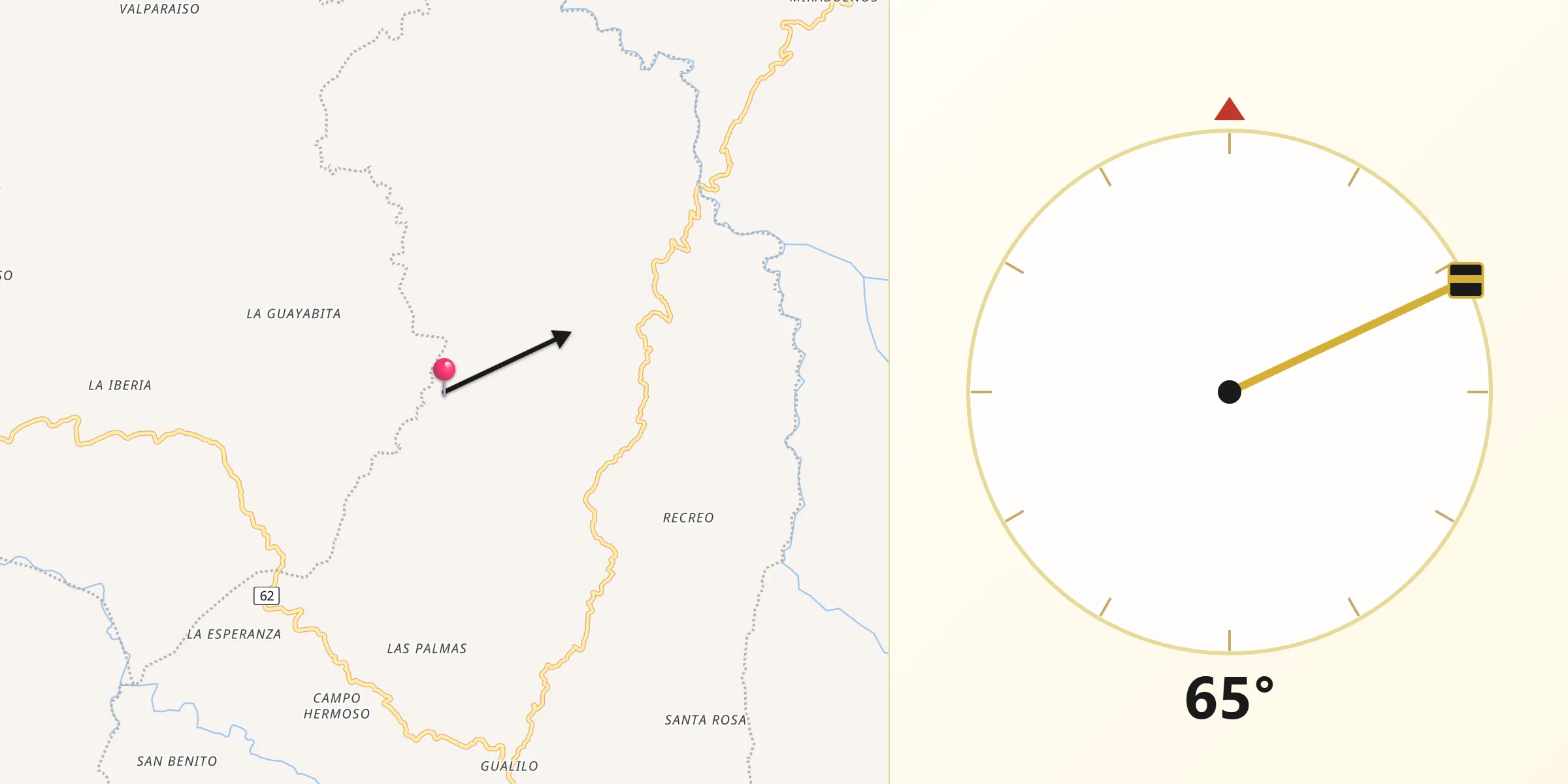Dirección de la Qibla desde Vélez