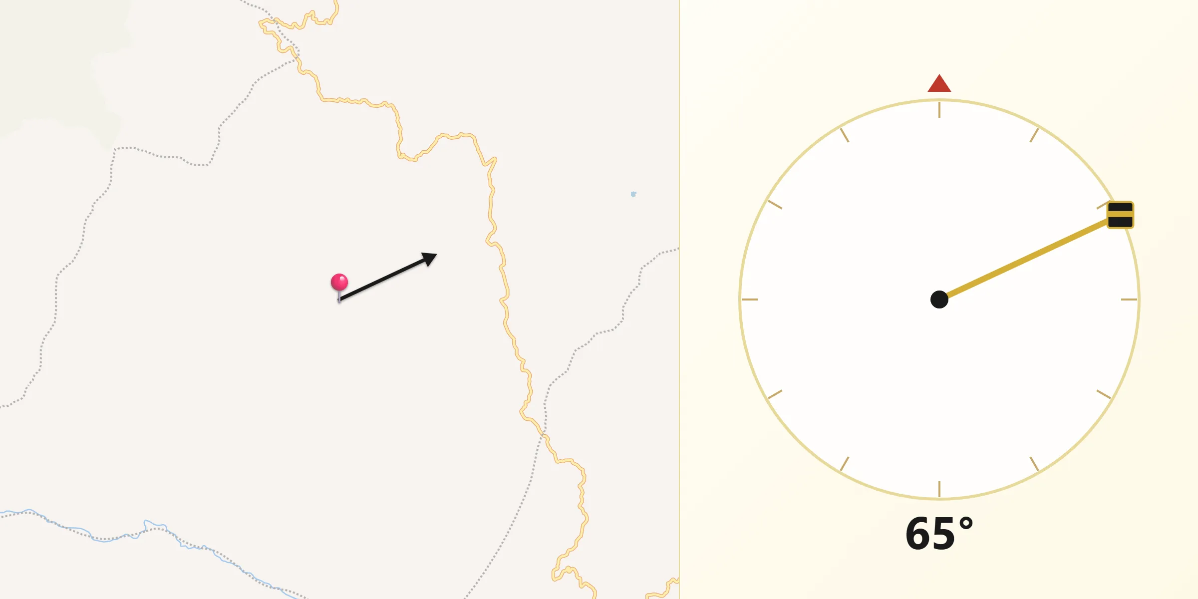 Dirección de la Qibla desde La Uvita