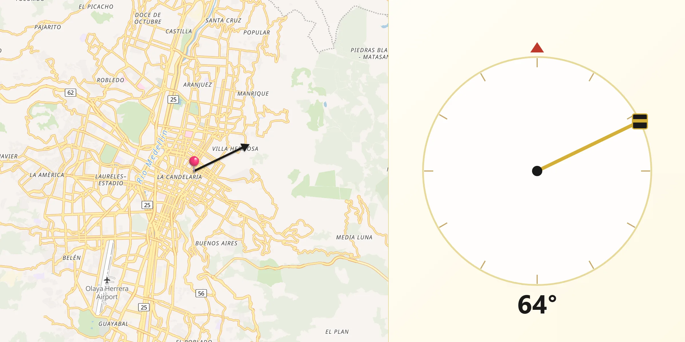 Dirección de la Qibla desde Medellín