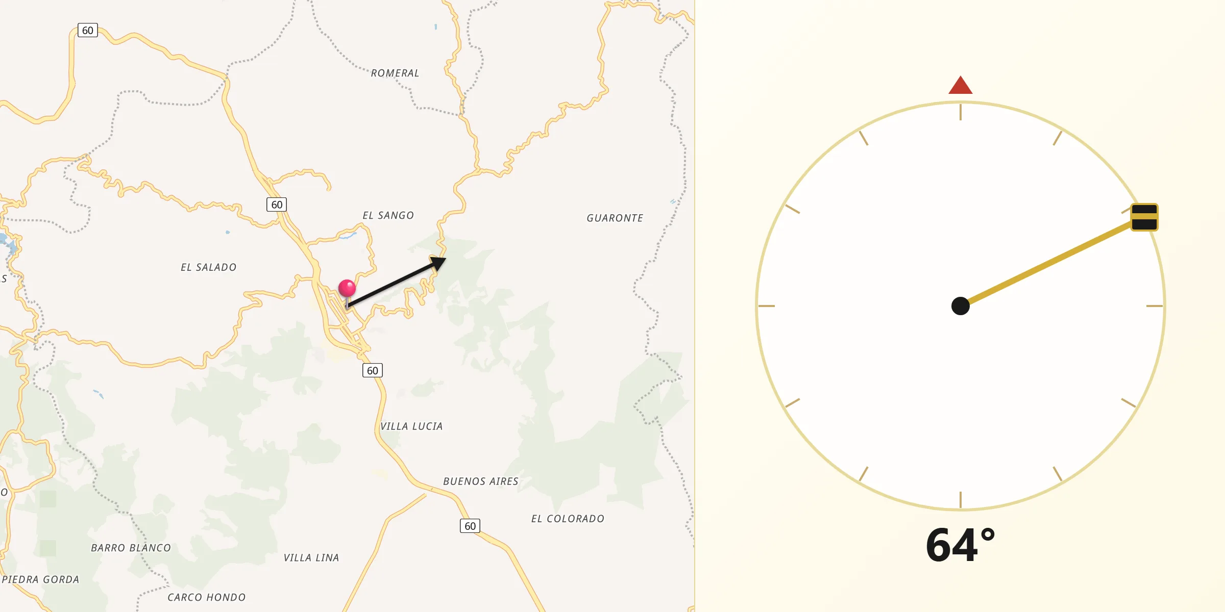 Dirección de la Qibla desde Guarne