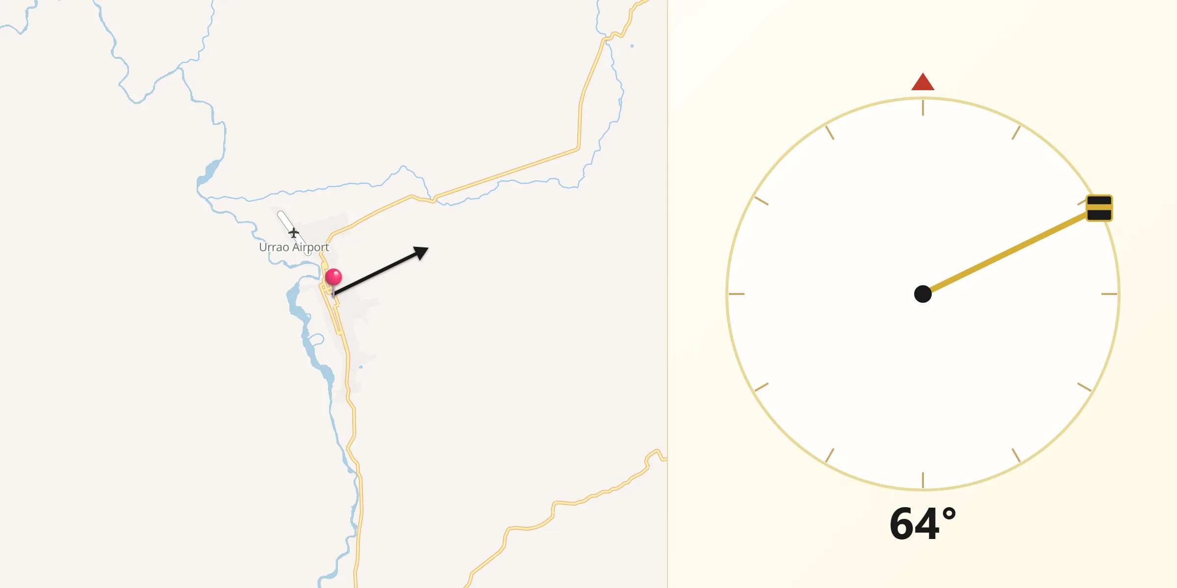 Dirección de la Qibla desde Urrao