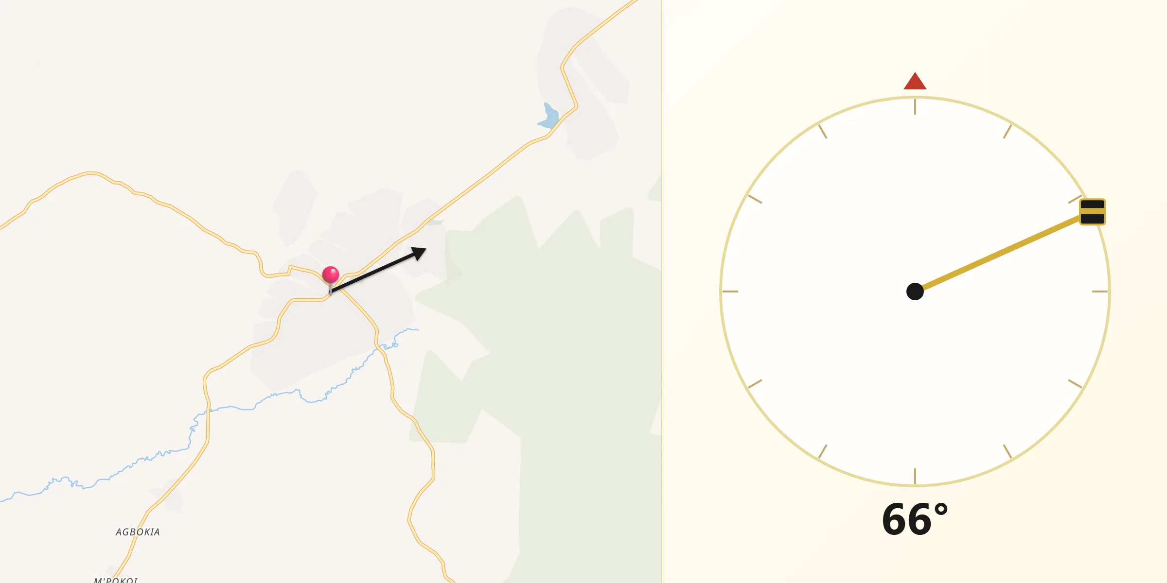 Direction vers la Qibla depuis Affery