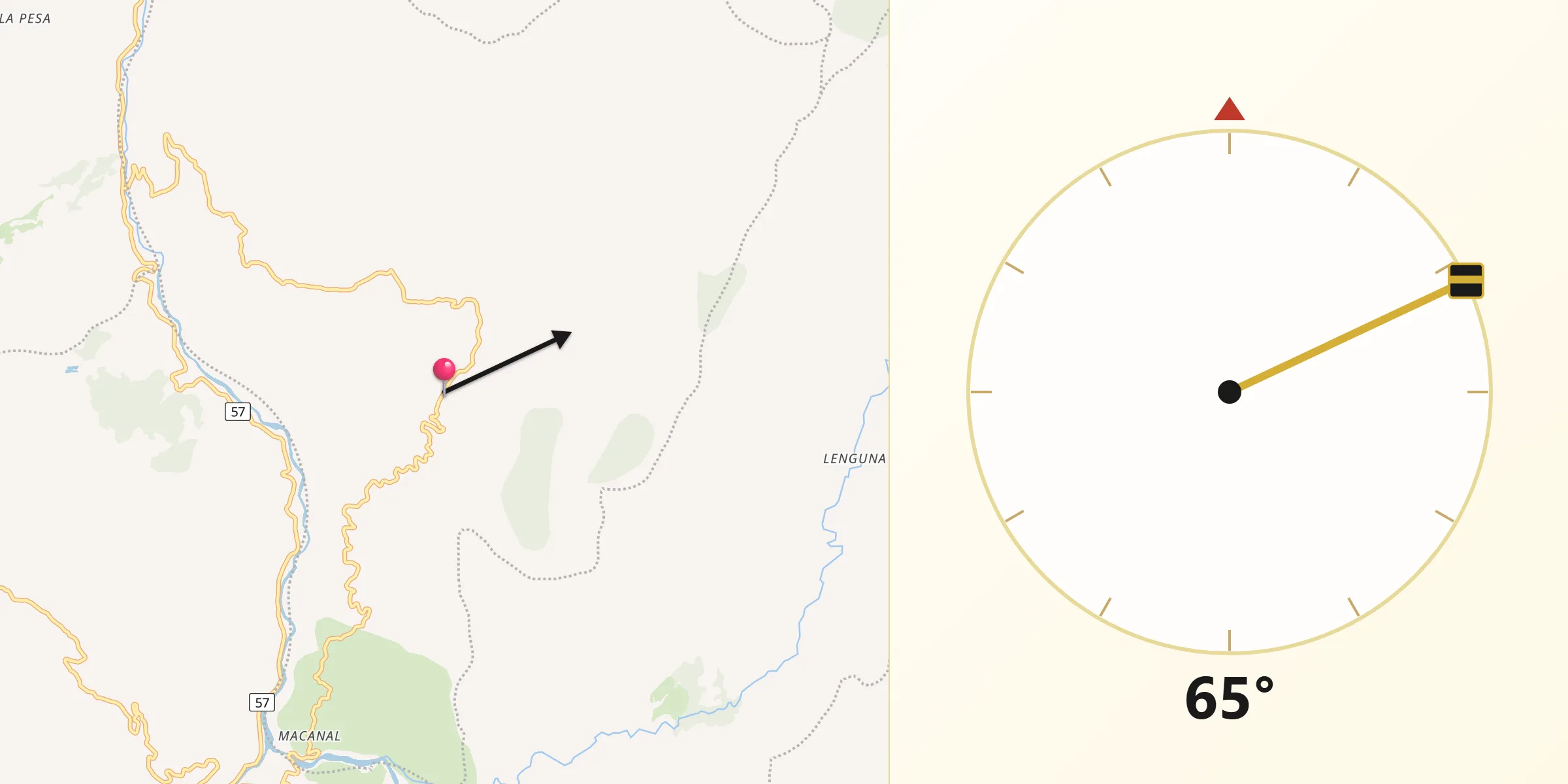 Dirección de la Qibla desde Ocamonte