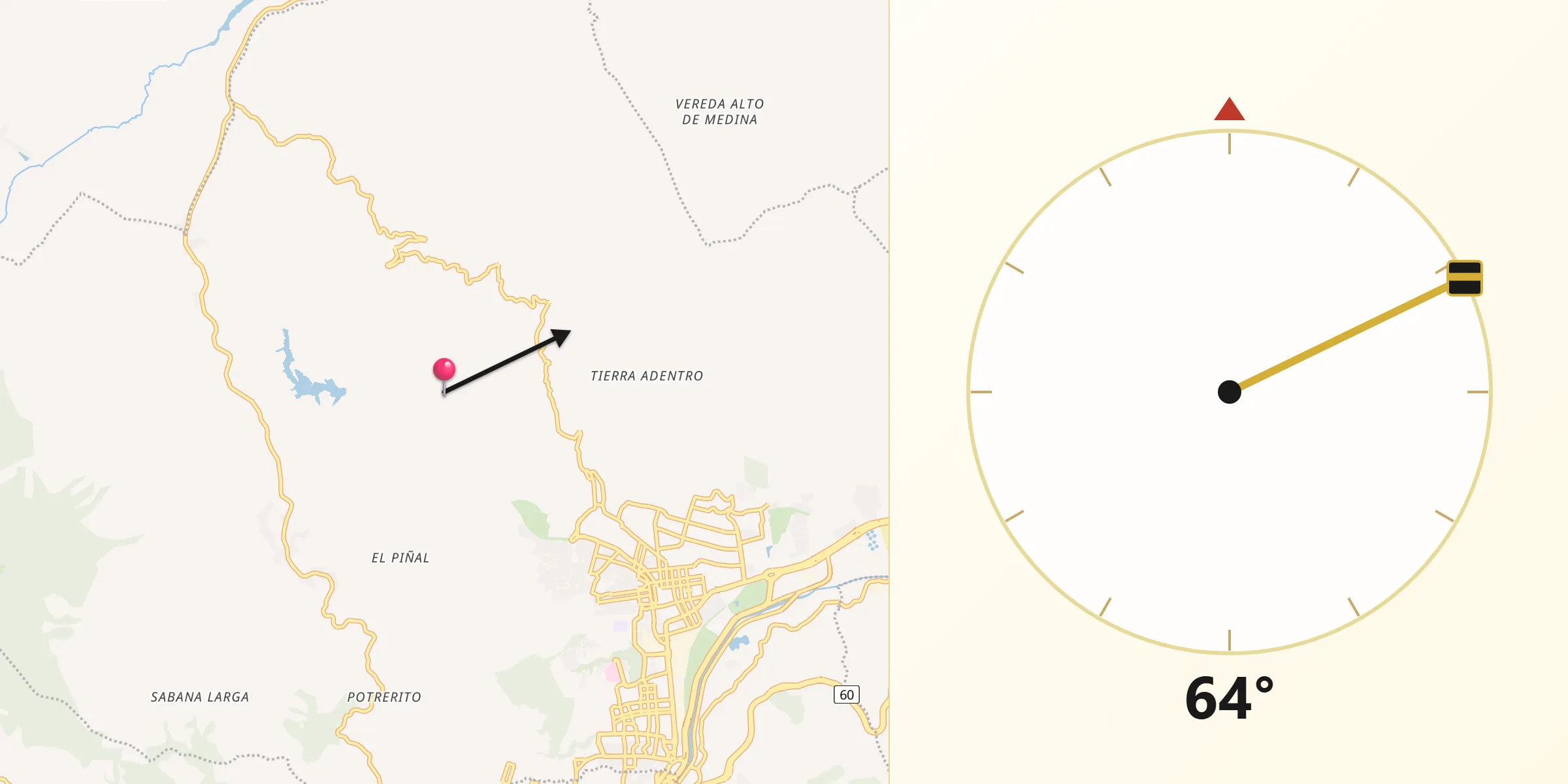 Dirección de la Qibla desde Bello