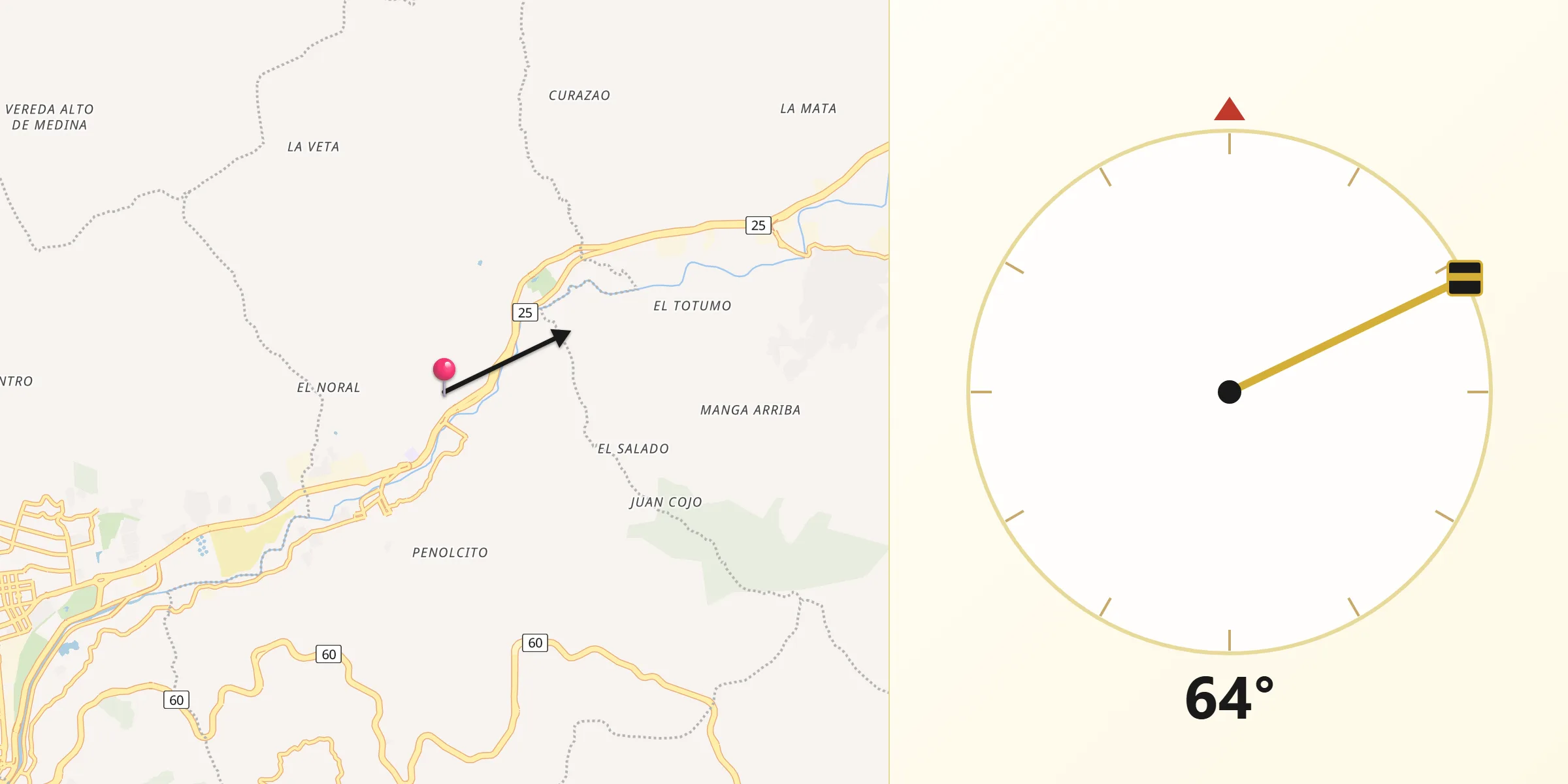 Dirección de la Qibla desde Municipio de Copacabana