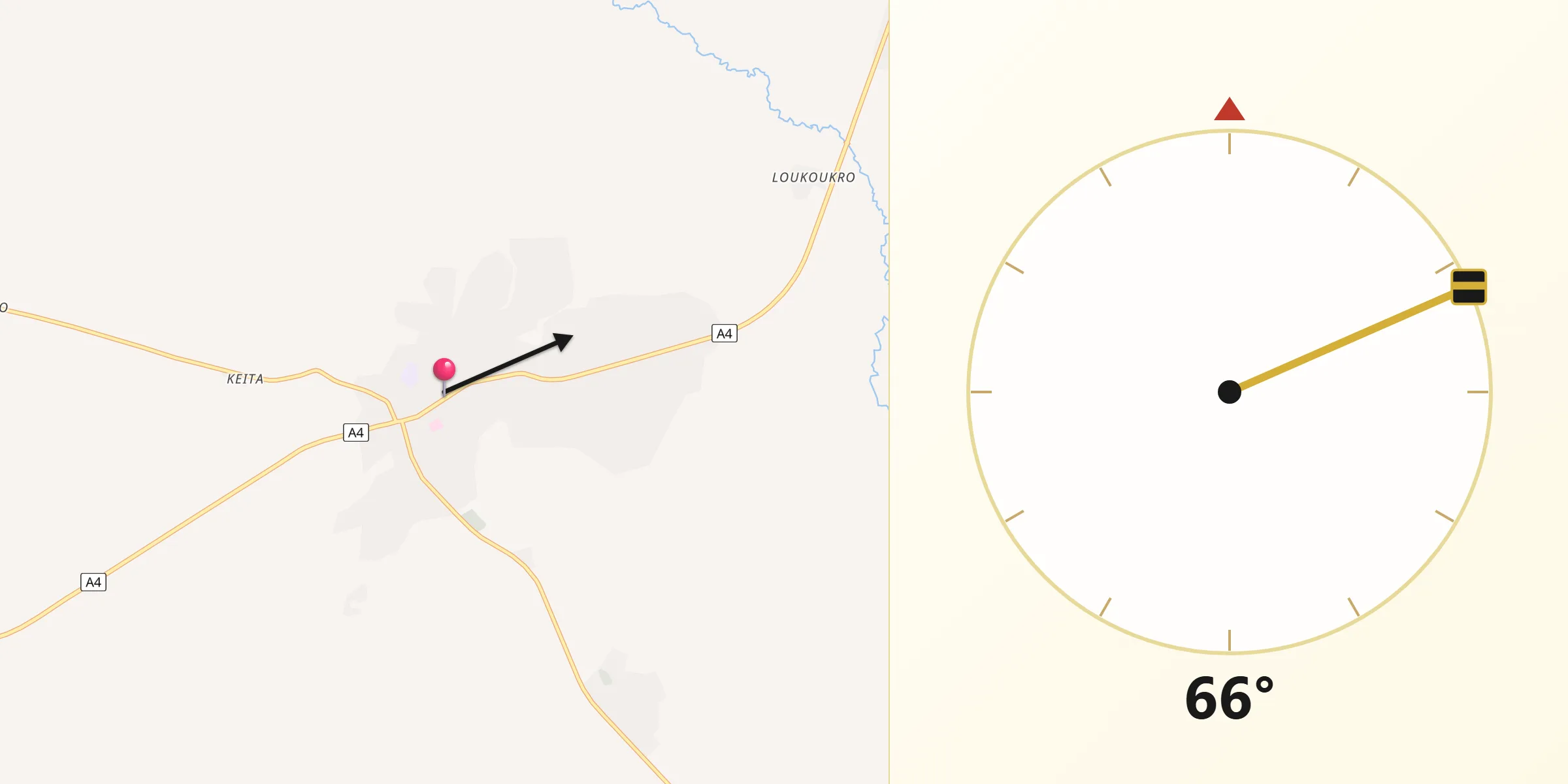 Direction vers la Qibla depuis Oumé