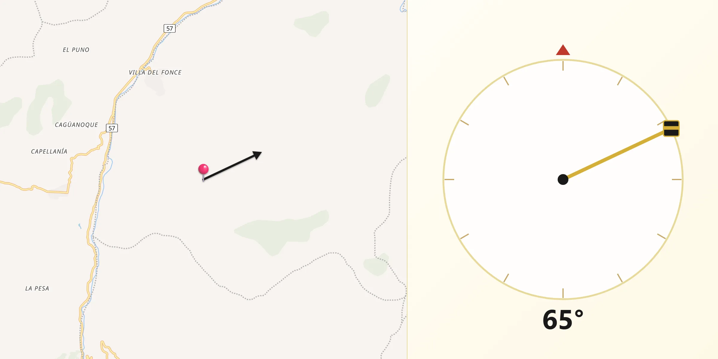 Dirección de la Qibla desde Valle de San José