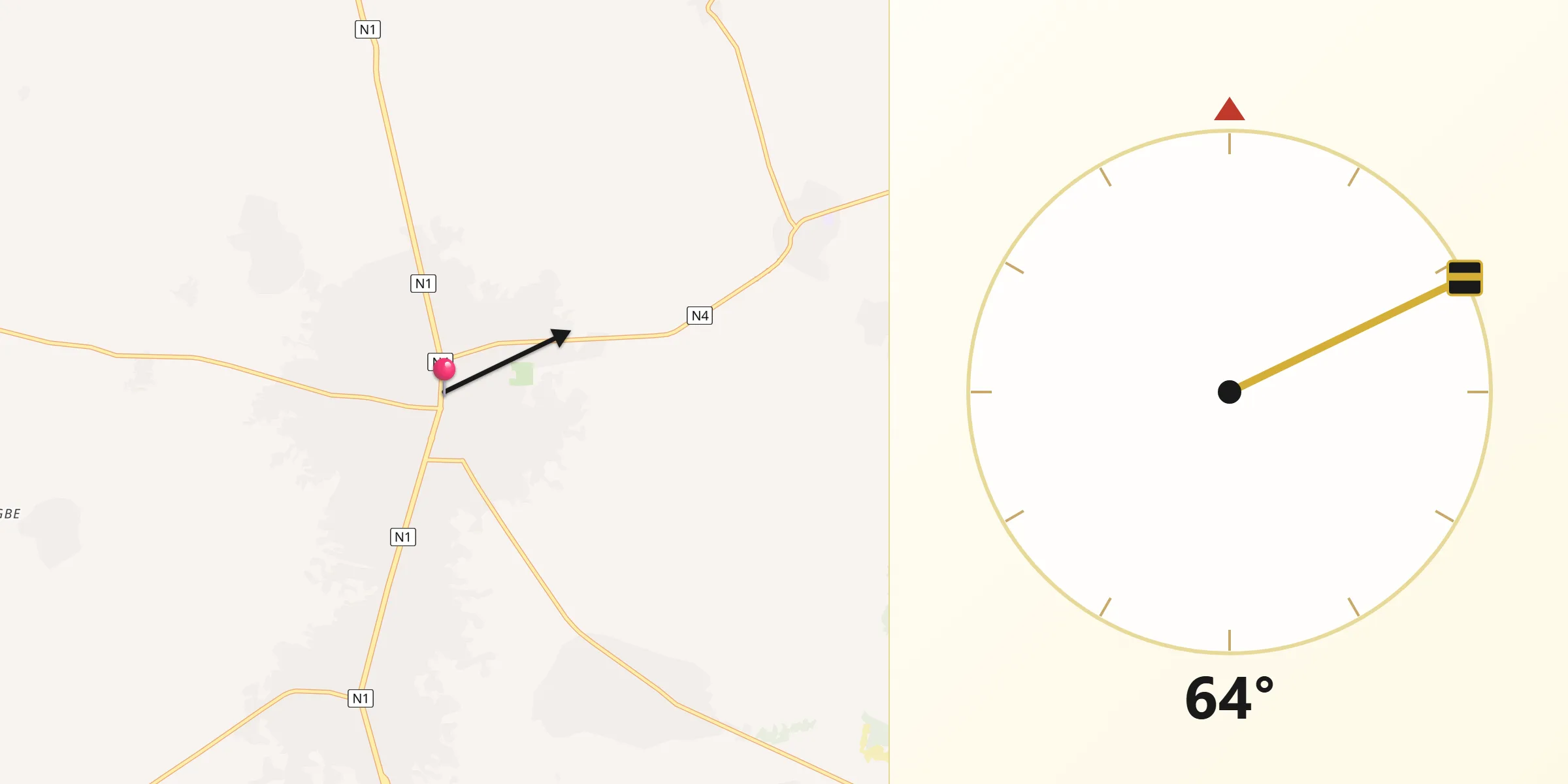 Direction vers la Qibla depuis Tsévié