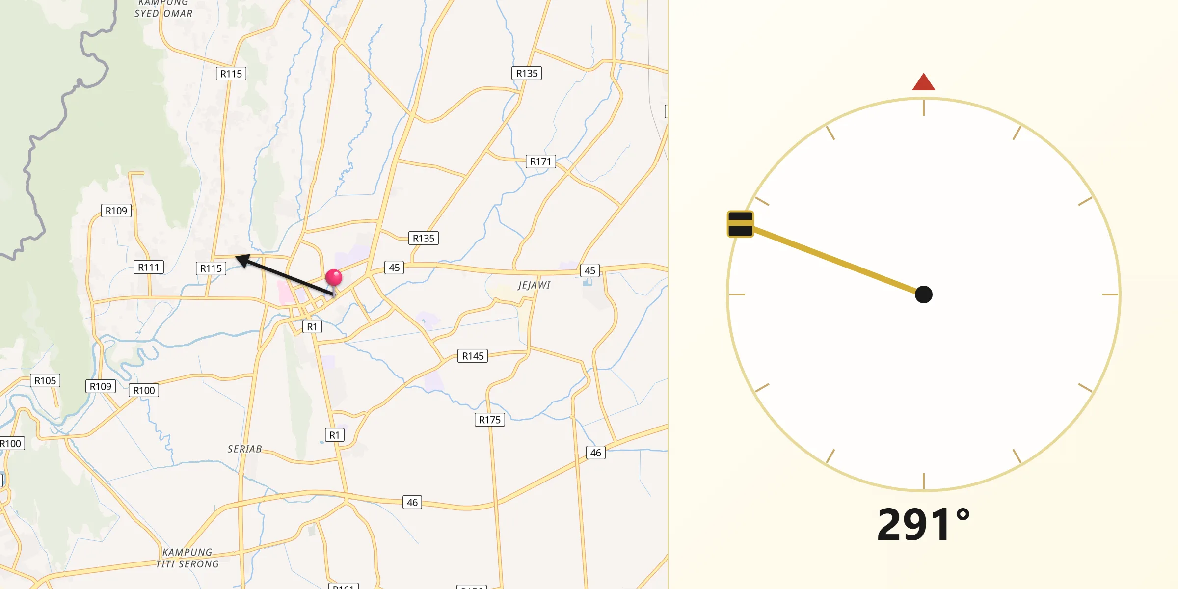 Qibla Direction from Kangar