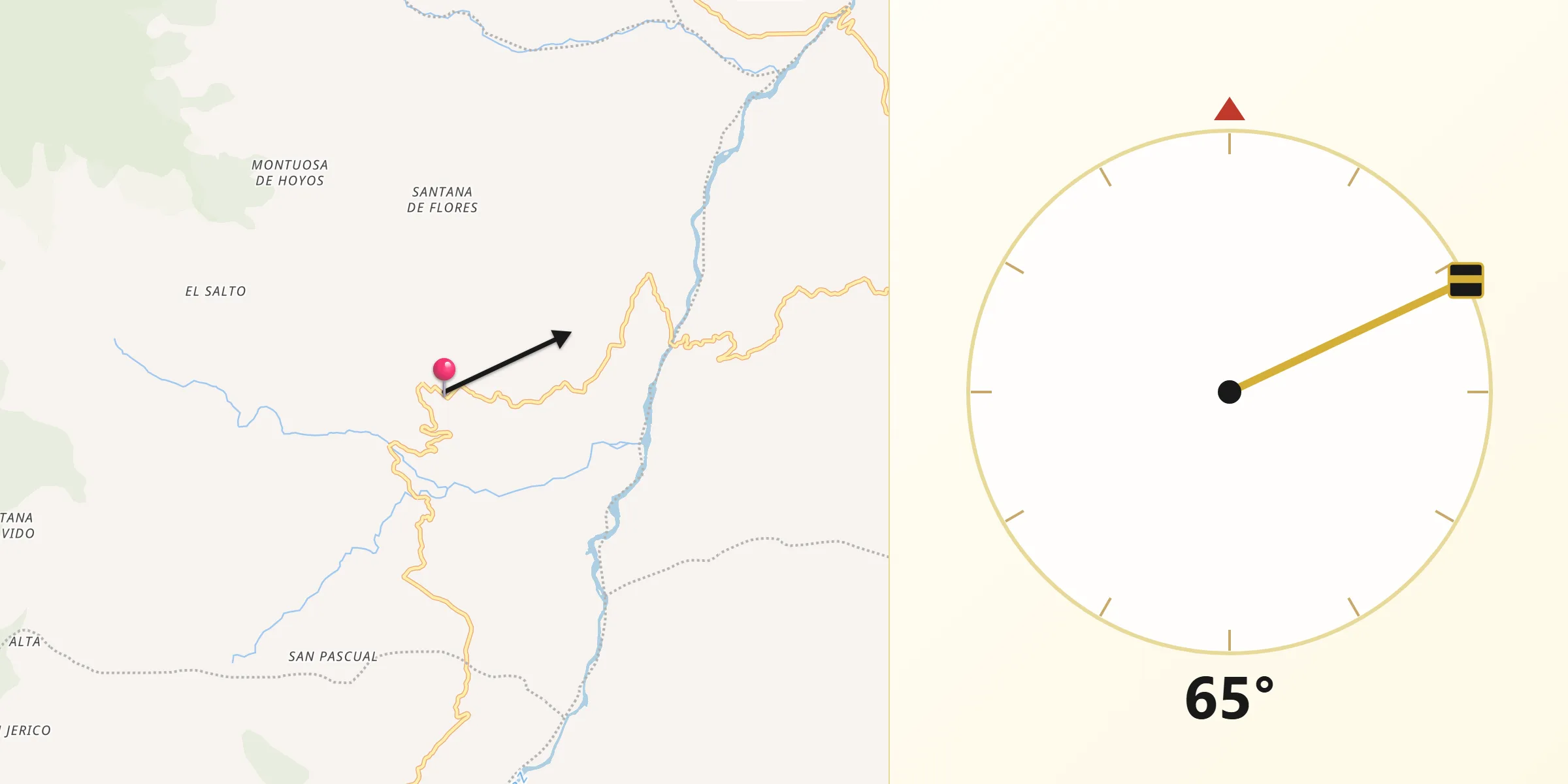 Dirección de la Qibla desde Simacota