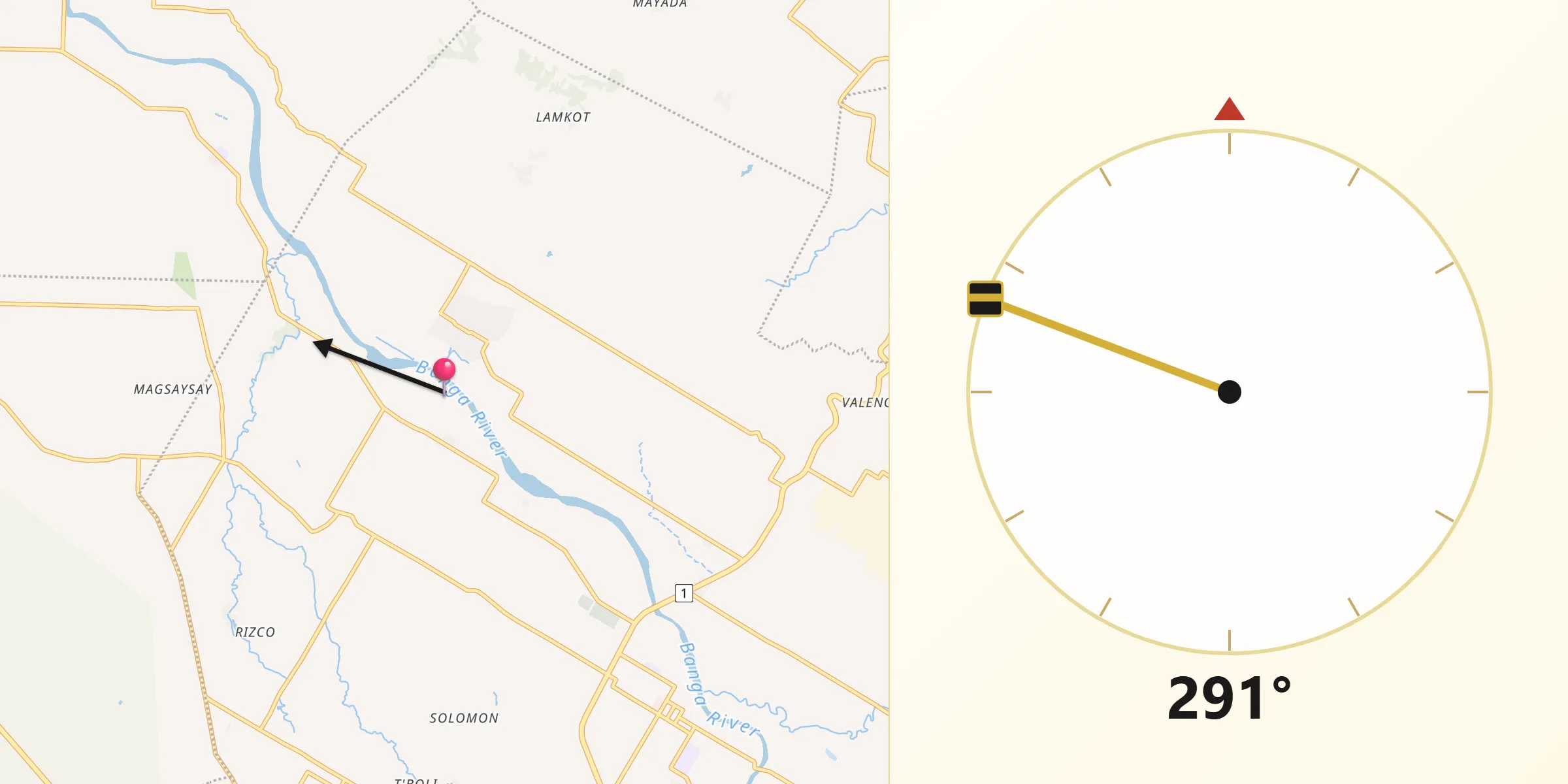 Arah Kiblat dari Kota Koronadal