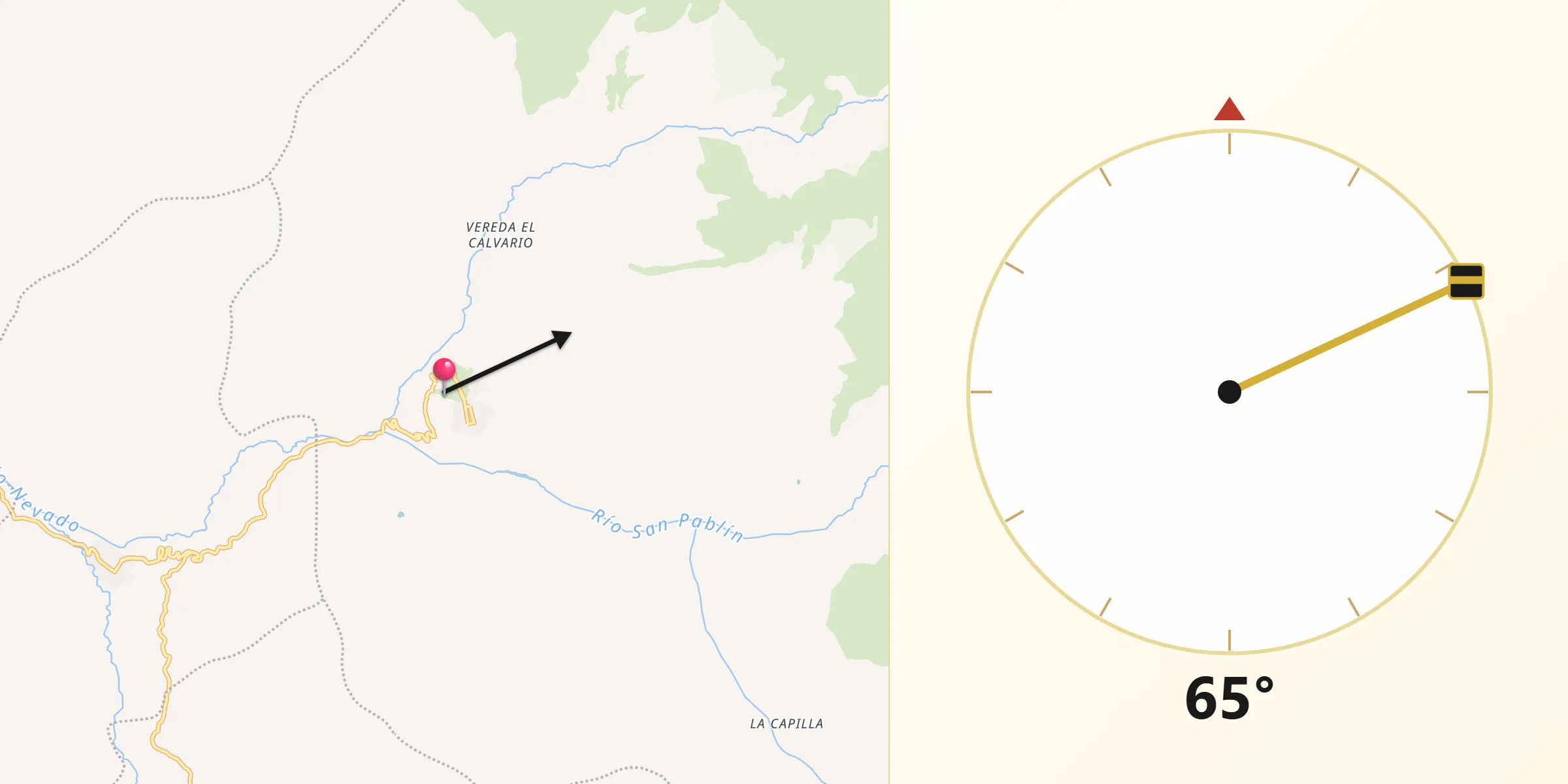 Dirección de la Qibla desde Güicán