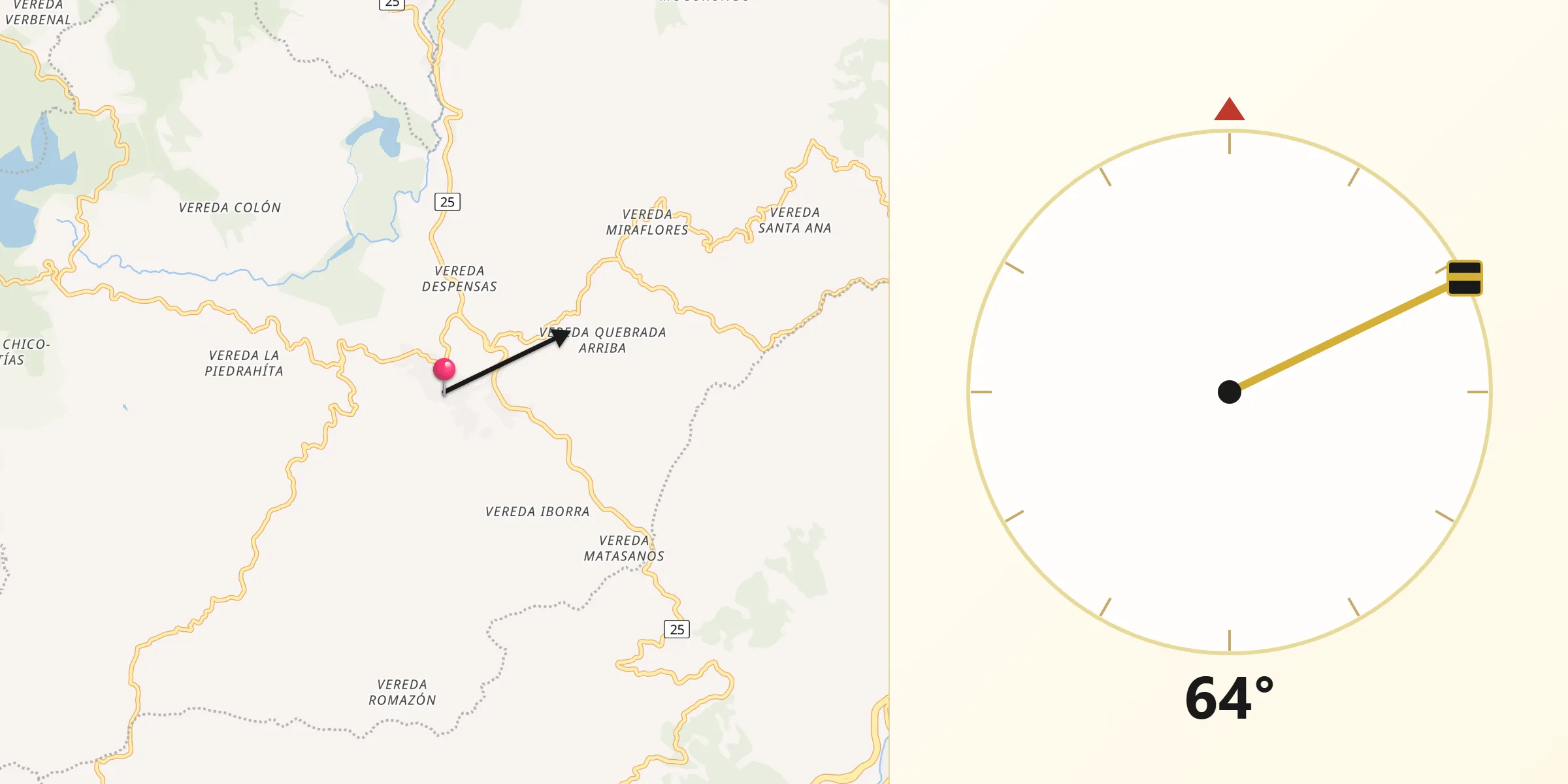 Dirección de la Qibla desde Donmatías